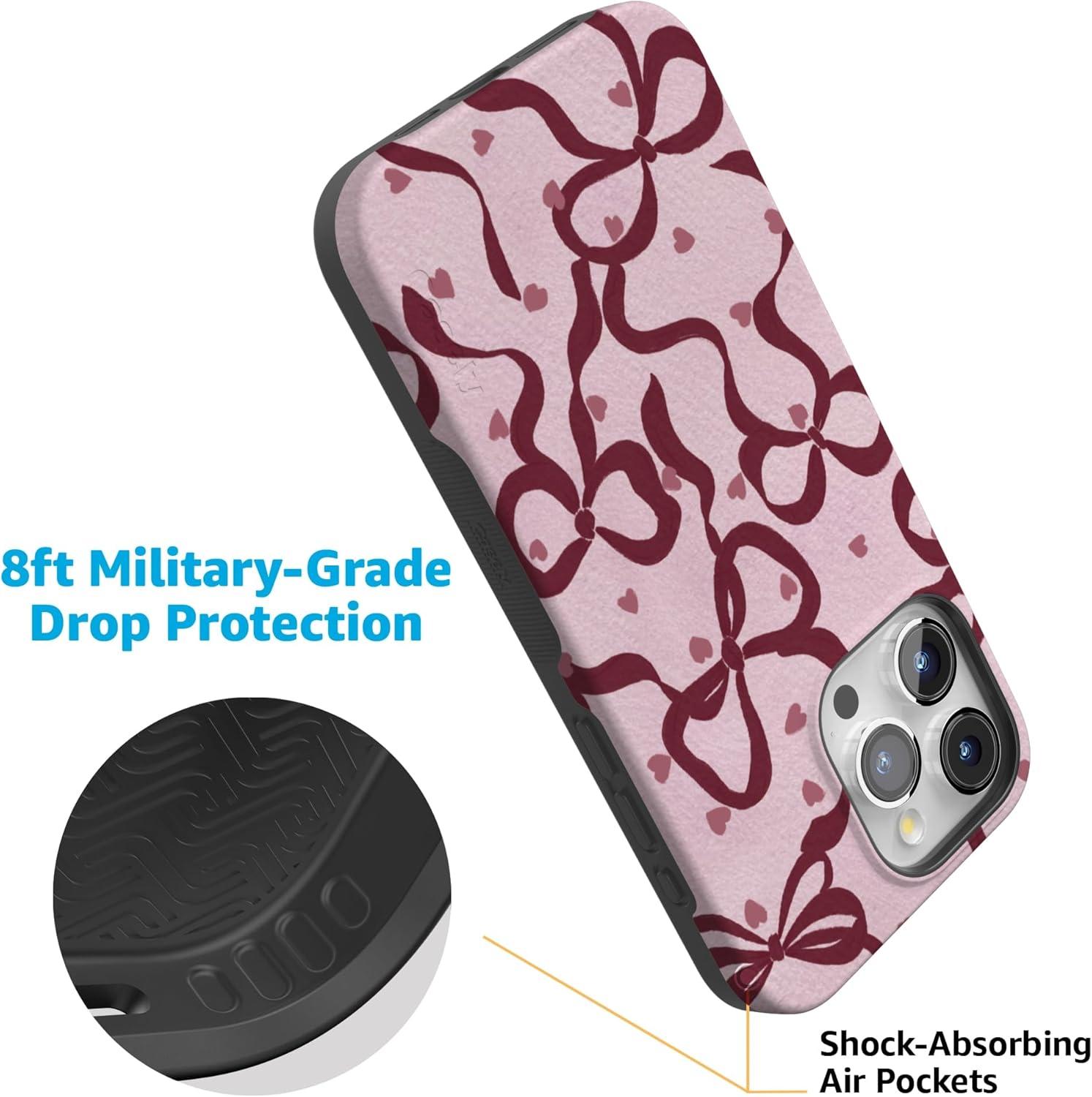 imageCasely iPhone 15 Pro Case Heart Noir Tiny Hearts Bold Protective Design MagSafe Compatible DesignCoquette Crush Bows