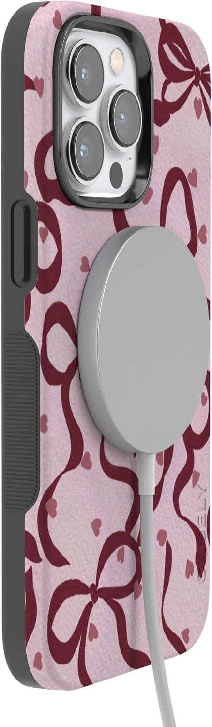 imageCasely iPhone 15 Pro Case Heart Noir Tiny Hearts Bold Protective Design MagSafe Compatible DesignCoquette Crush Bows