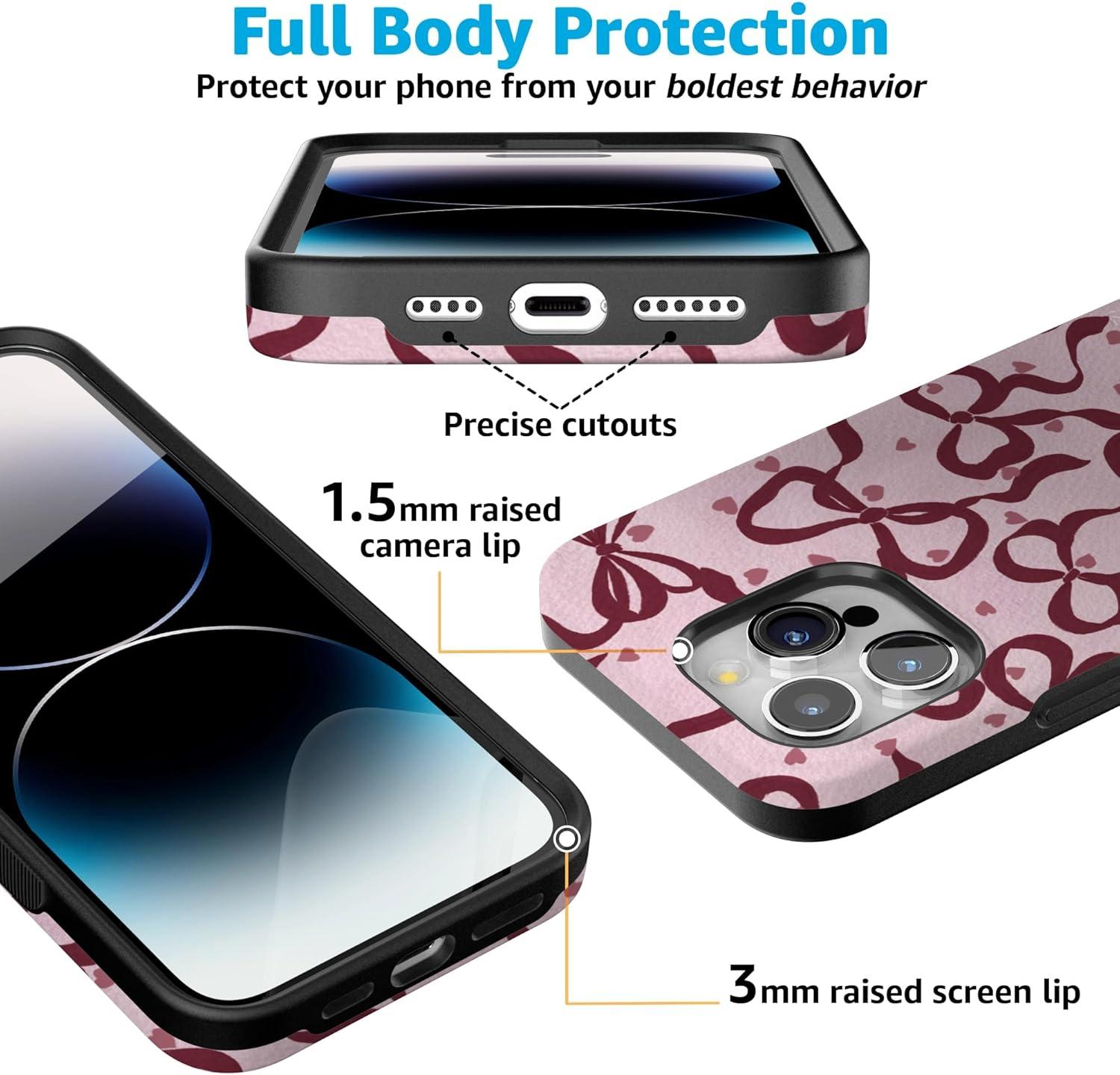 imageCasely iPhone 15 Pro Case Heart Noir Tiny Hearts Bold Protective Design MagSafe Compatible DesignCoquette Crush Bows