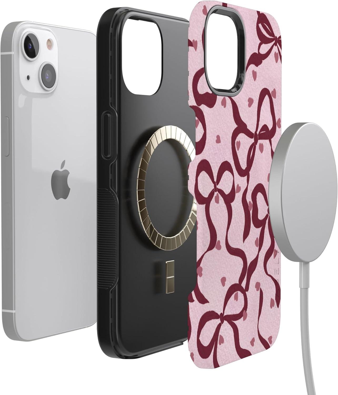 imageCasely iPhone 15 Pro Case Heart Noir Tiny Hearts Bold Protective Design MagSafe Compatible DesignCoquette Crush Bows