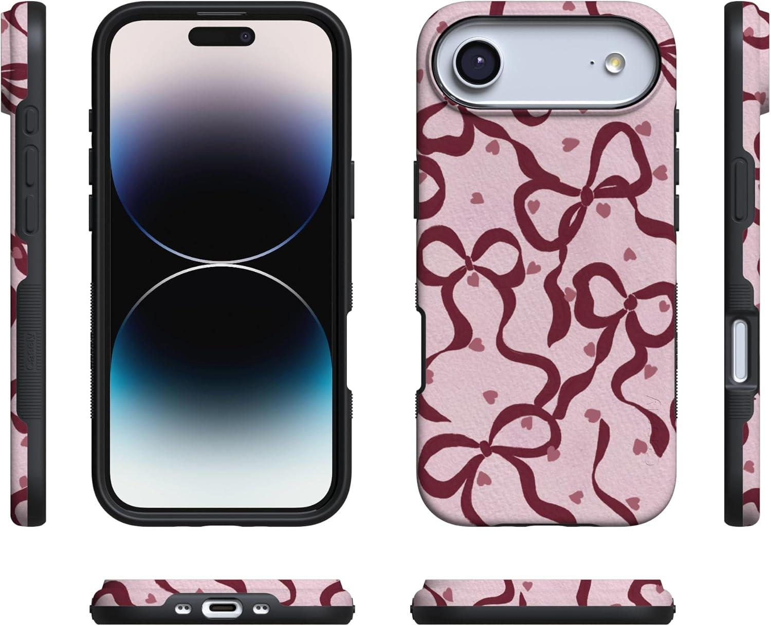 imageCasely iPhone 15 Pro Case Heart Noir Tiny Hearts Bold Protective Design MagSafe Compatible DesignCoquette Crush Bows