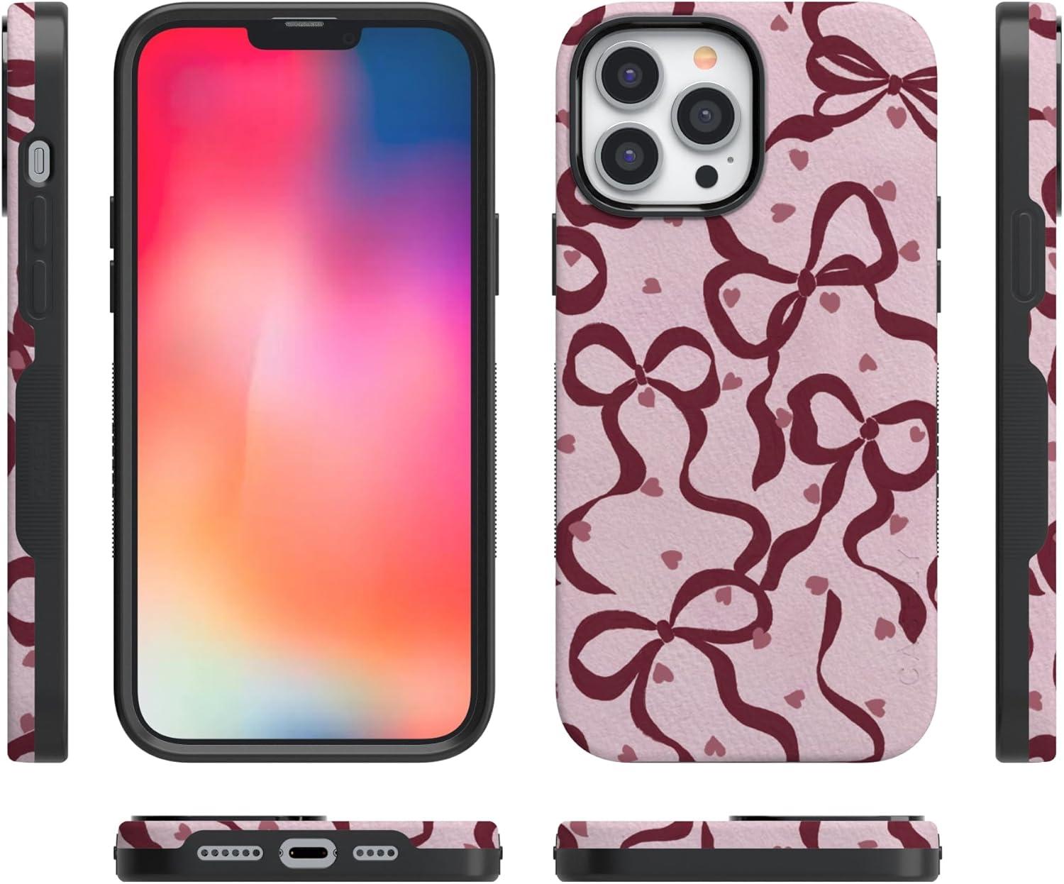 imageCasely iPhone 15 Pro Case Heart Noir Tiny Hearts Bold Protective Design MagSafe Compatible DesignCoquette Crush Bows