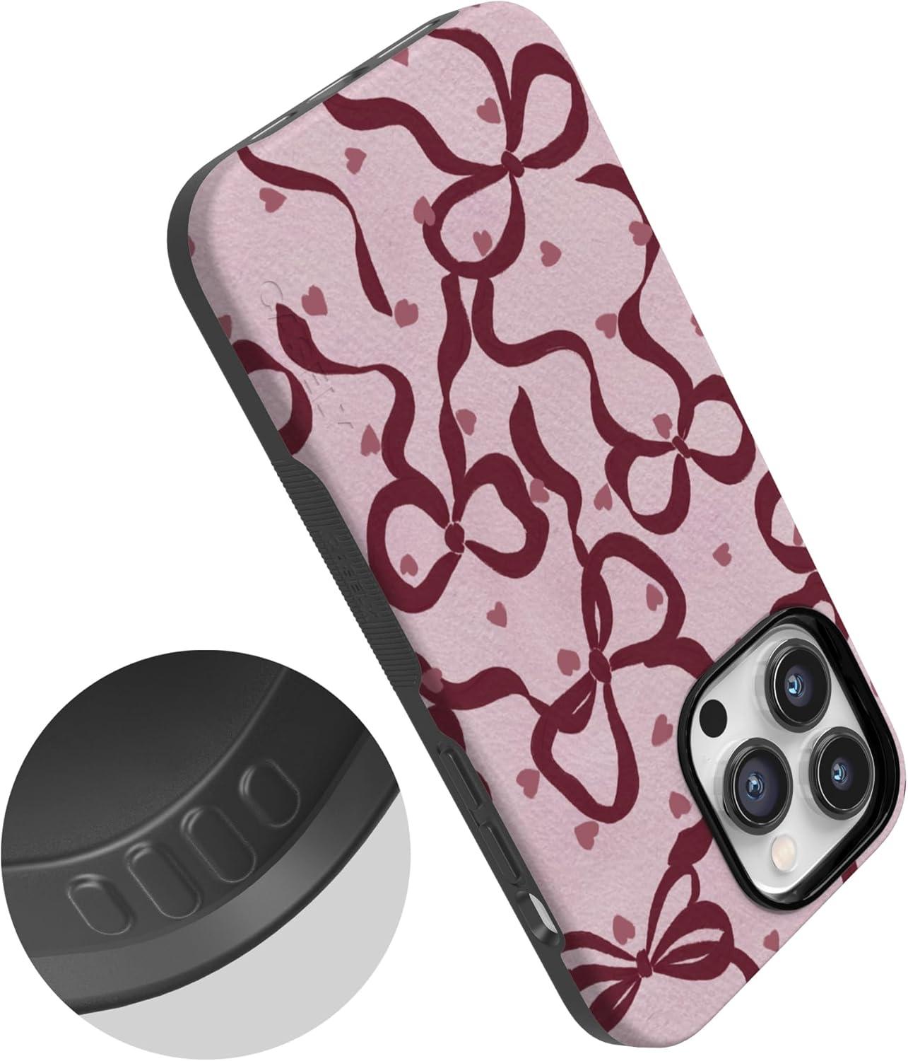 imageCasely iPhone 15 Pro Case Heart Noir Tiny Hearts Bold Protective Design MagSafe Compatible DesignCoquette Crush Bows