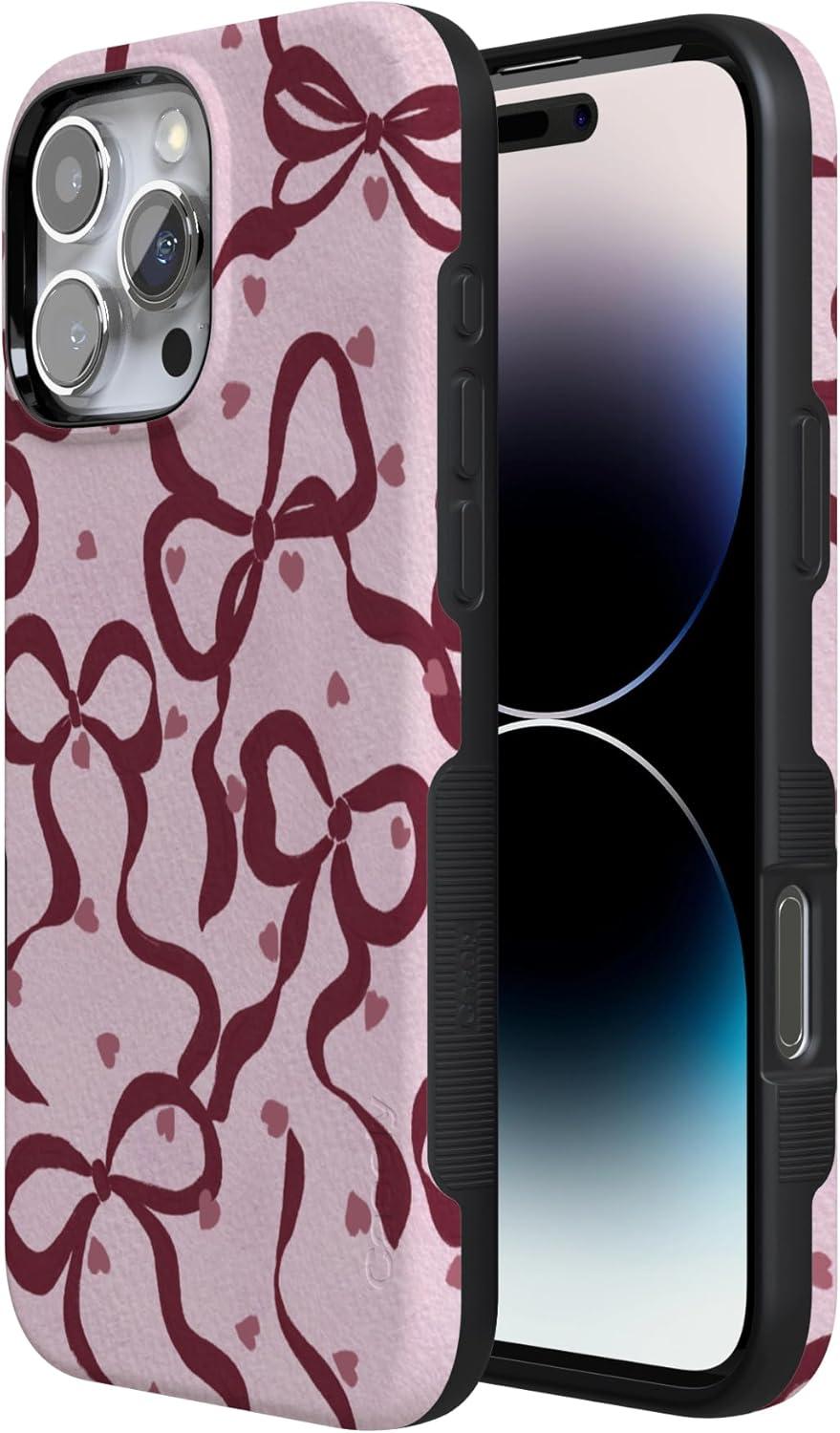 imageCasely iPhone 15 Pro Case Heart Noir Tiny Hearts Bold Protective Design MagSafe Compatible DesignCoquette Crush Bows