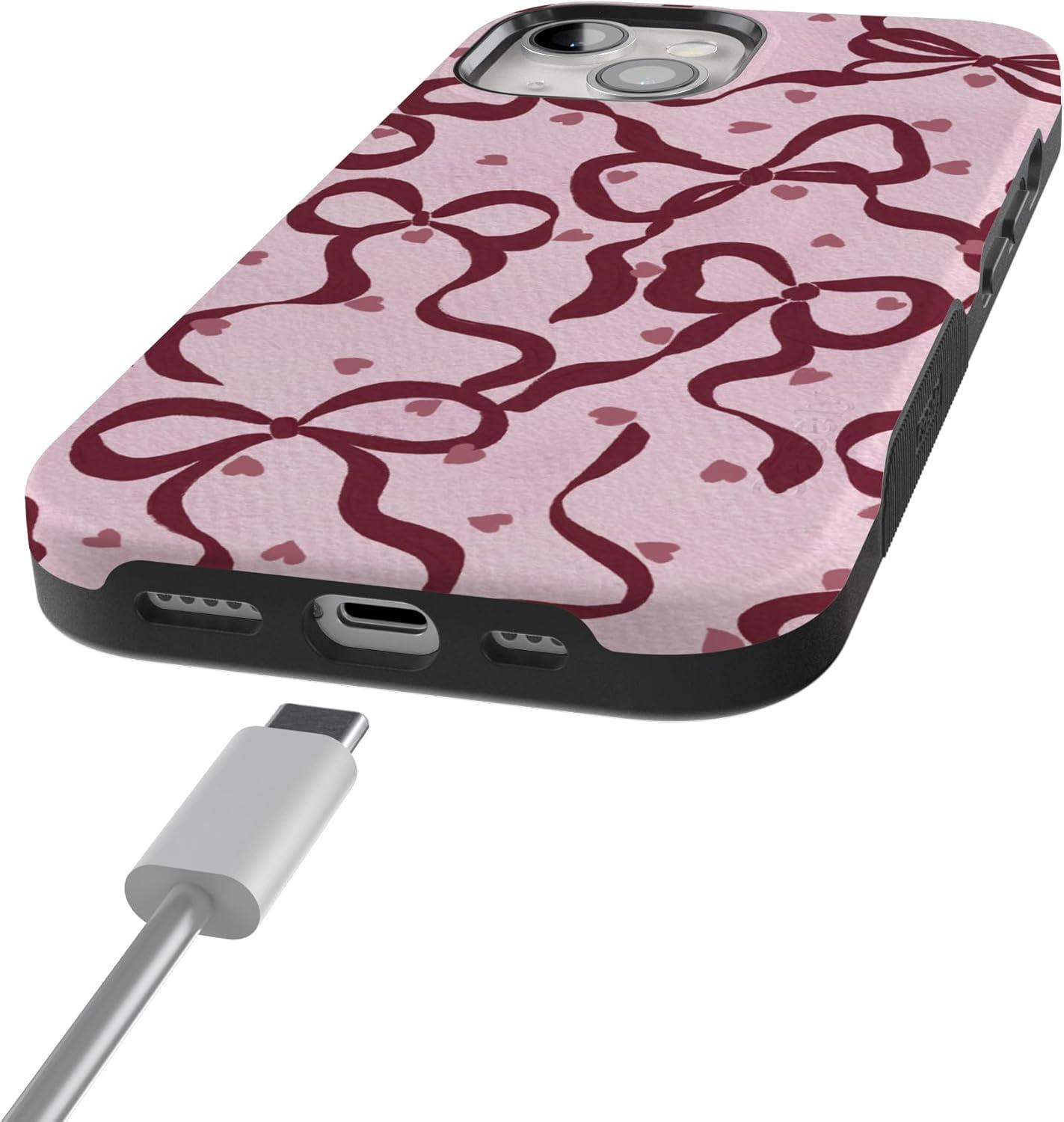 imageCasely iPhone 15 Pro Case Heart Noir Tiny Hearts Bold Protective Design MagSafe Compatible DesignCoquette Crush Bows