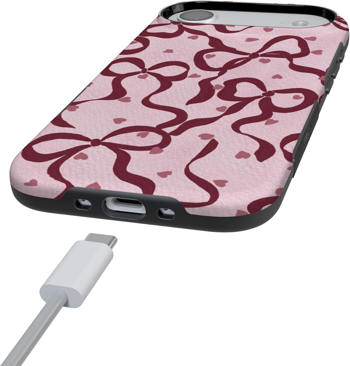 imageCasely iPhone 15 Pro Case Heart Noir Tiny Hearts Bold Protective Design MagSafe Compatible DesignCoquette Crush Bows