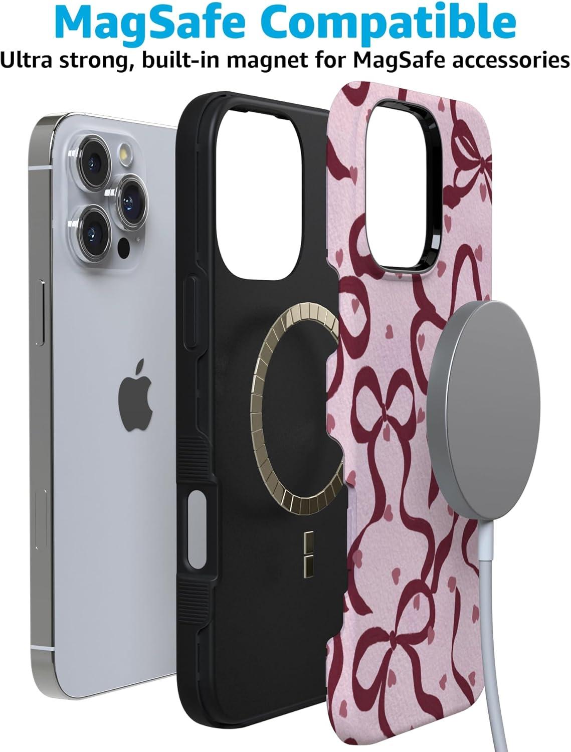 imageCasely iPhone 15 Pro Case Heart Noir Tiny Hearts Bold Protective Design MagSafe Compatible DesignCoquette Crush Bows