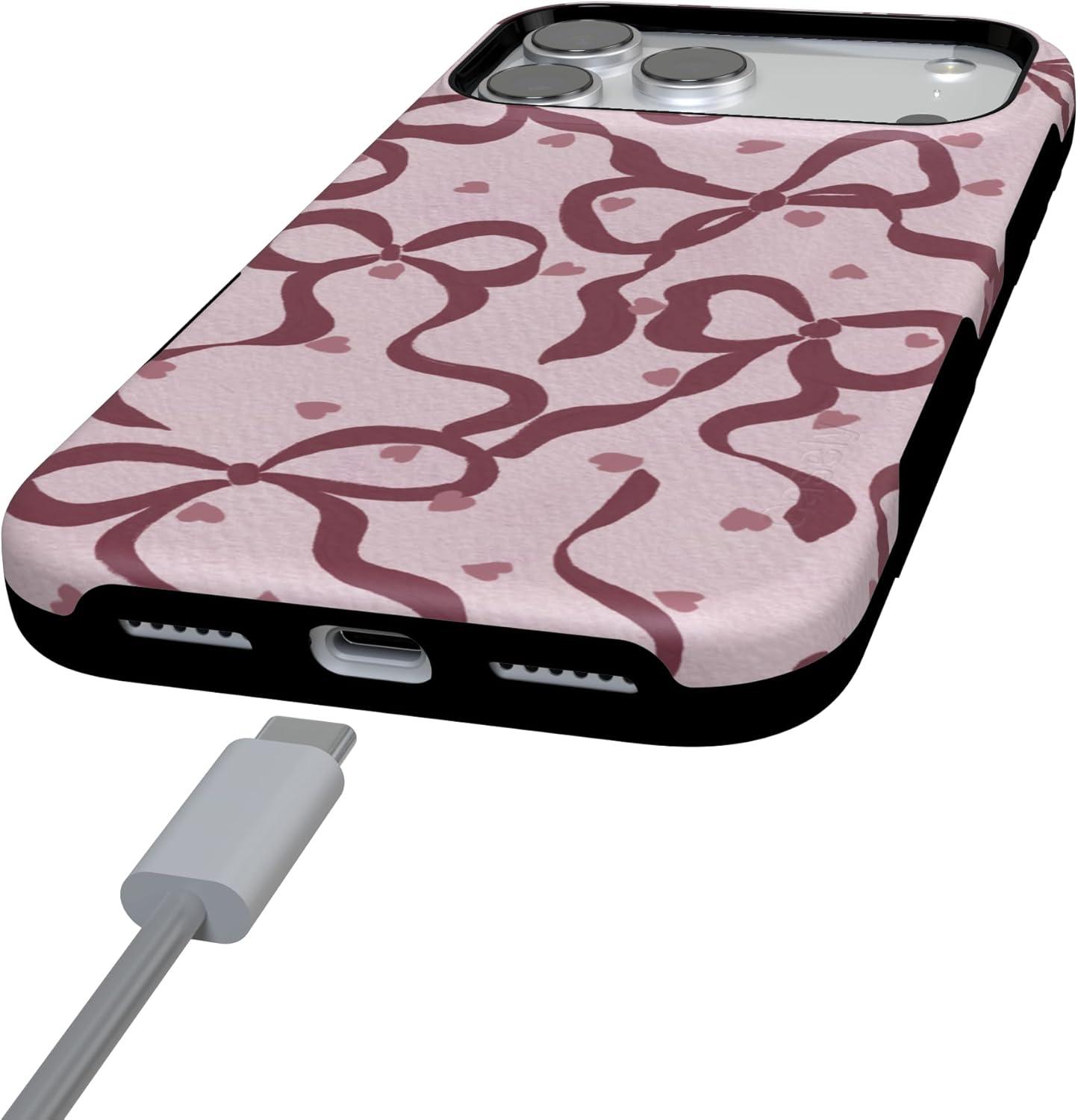 imageCasely iPhone 15 Pro Case Heart Noir Tiny Hearts Bold Protective Design MagSafe Compatible DesignCoquette Crush Bows