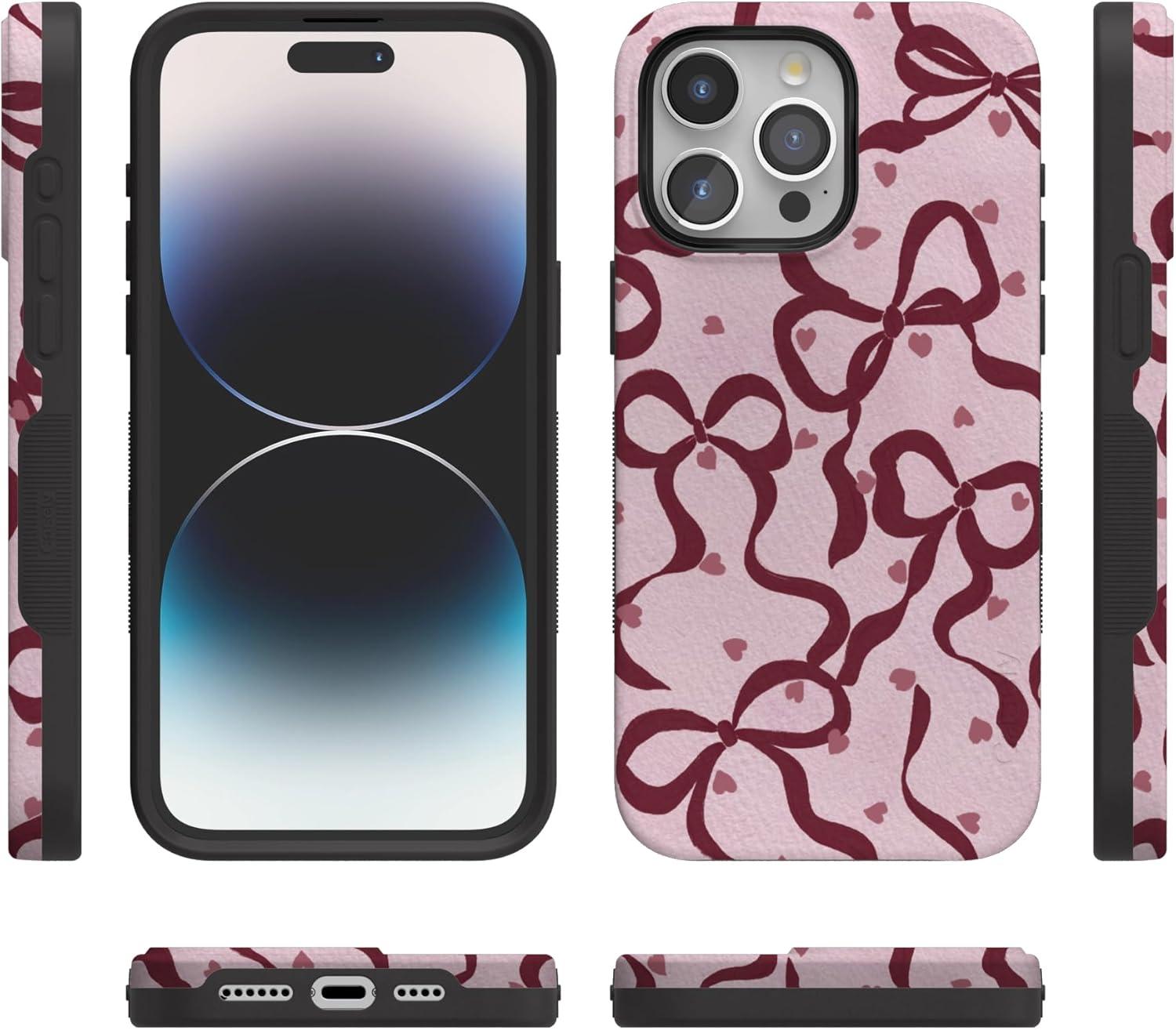 imageCasely iPhone 15 Pro Case Heart Noir Tiny Hearts Bold Protective Design MagSafe Compatible DesignCoquette Crush Bows