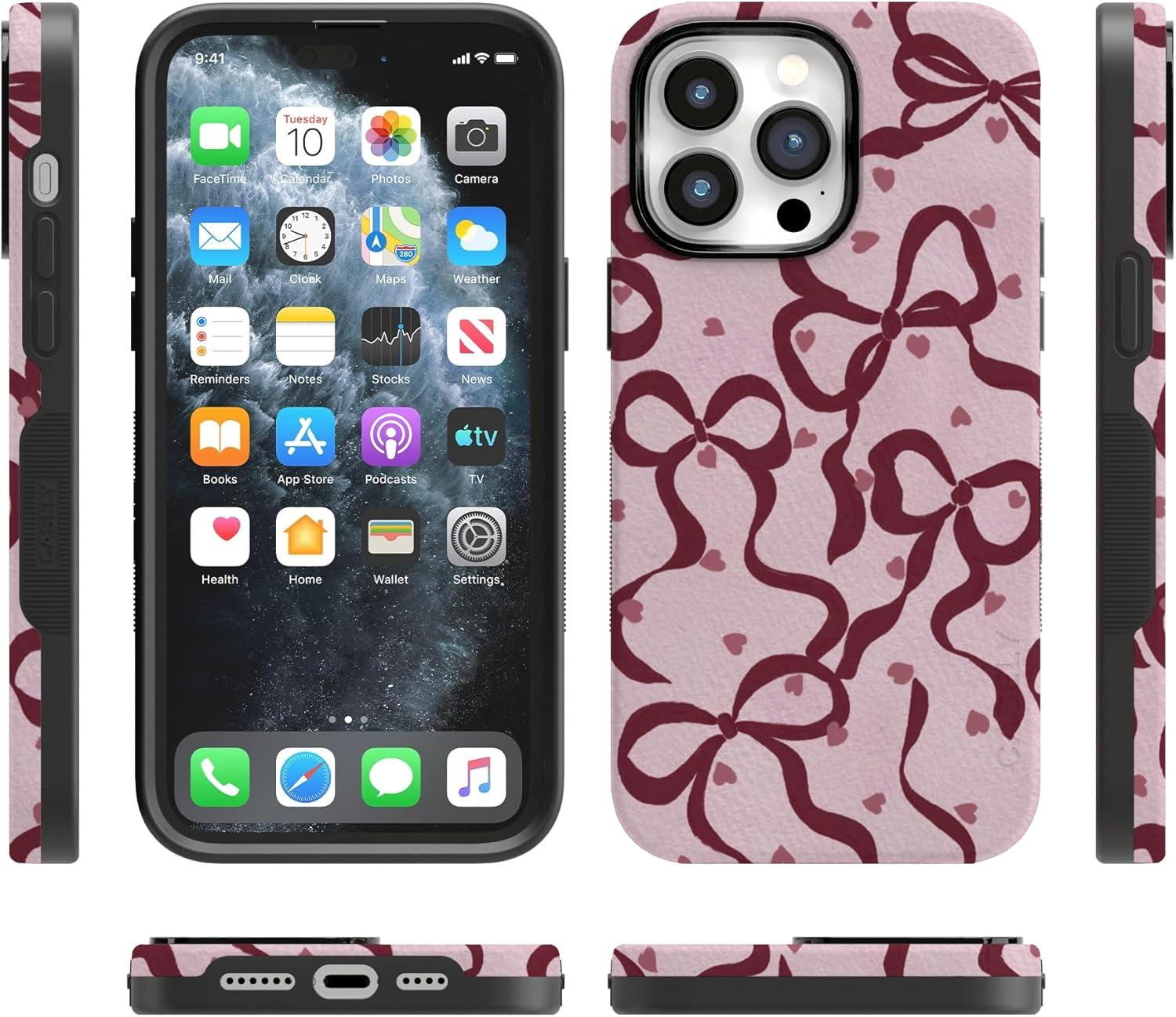 imageCasely iPhone 15 Pro Case Heart Noir Tiny Hearts Bold Protective Design MagSafe Compatible DesignCoquette Crush Bows