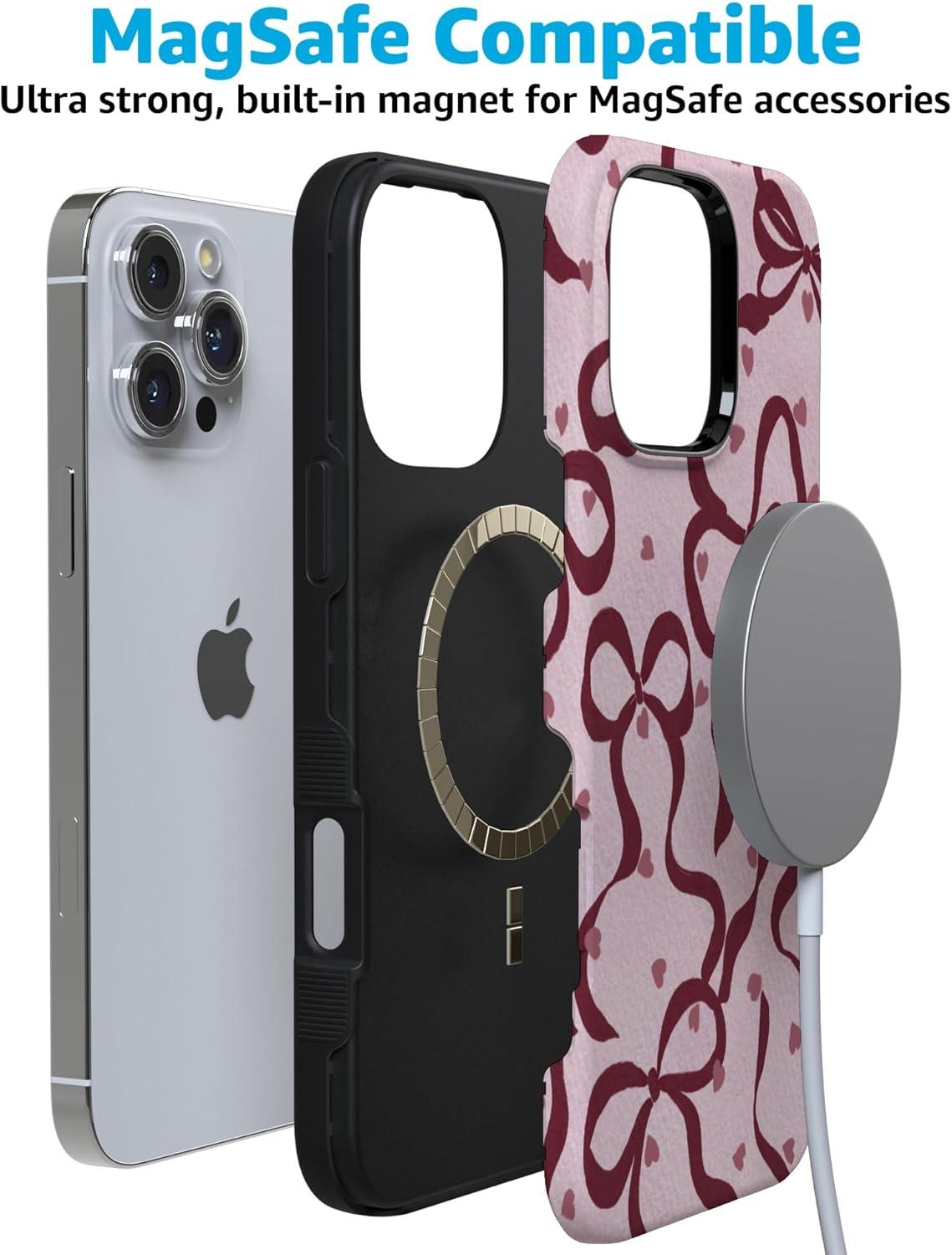 imageCasely iPhone 15 Pro Case Heart Noir Tiny Hearts Bold Protective Design MagSafe Compatible DesignCoquette Crush Bows