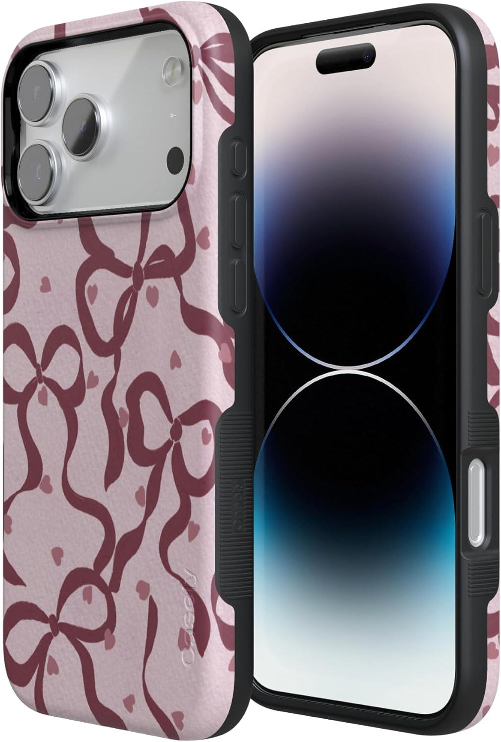 imageCasely iPhone 15 Pro Case Heart Noir Tiny Hearts Bold Protective Design MagSafe Compatible DesignCoquette Crush Bows