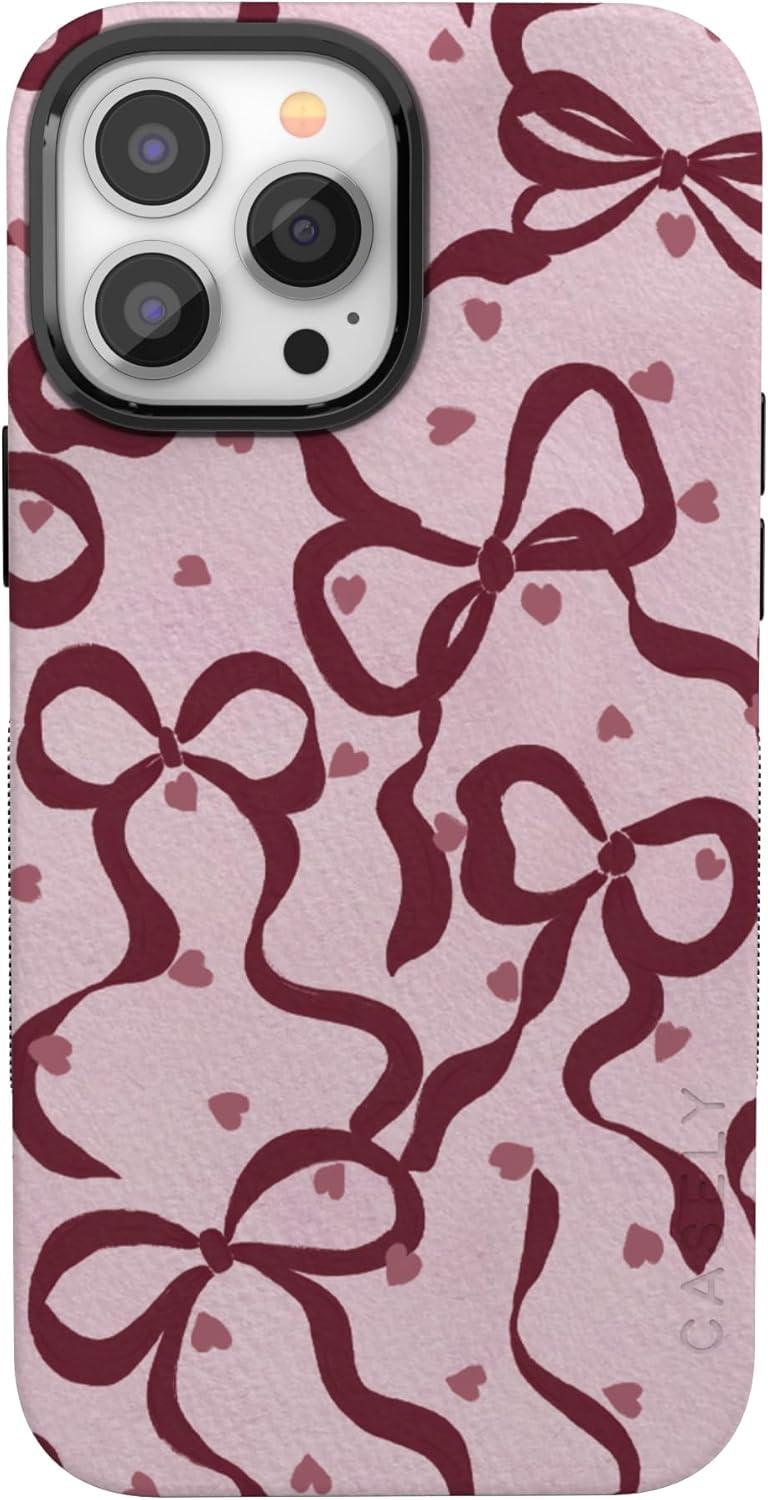 imageCasely iPhone 15 Pro Case Heart Noir Tiny Hearts Bold Protective Design MagSafe Compatible DesignCoquette Crush Bows