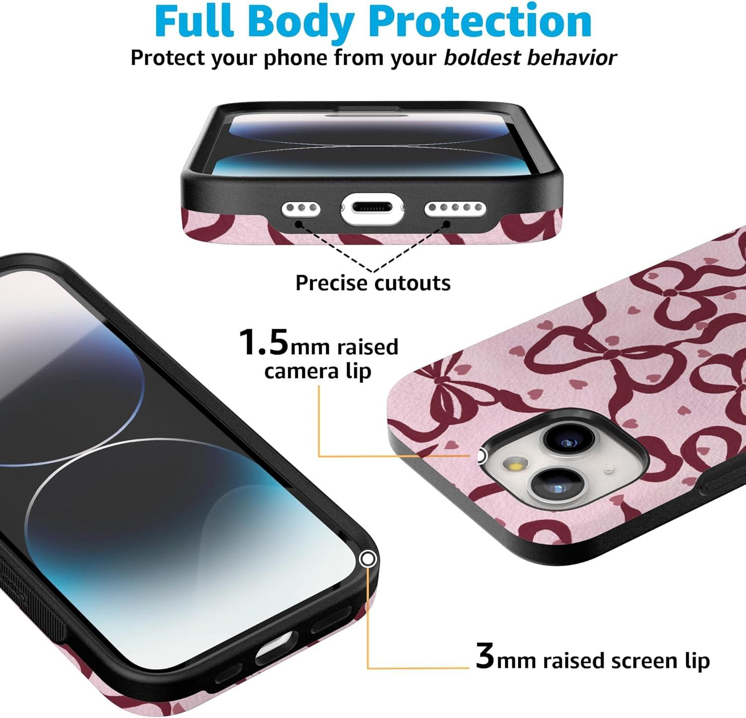 imageCasely iPhone 15 Pro Case Heart Noir Tiny Hearts Bold Protective Design MagSafe Compatible DesignCoquette Crush Bows