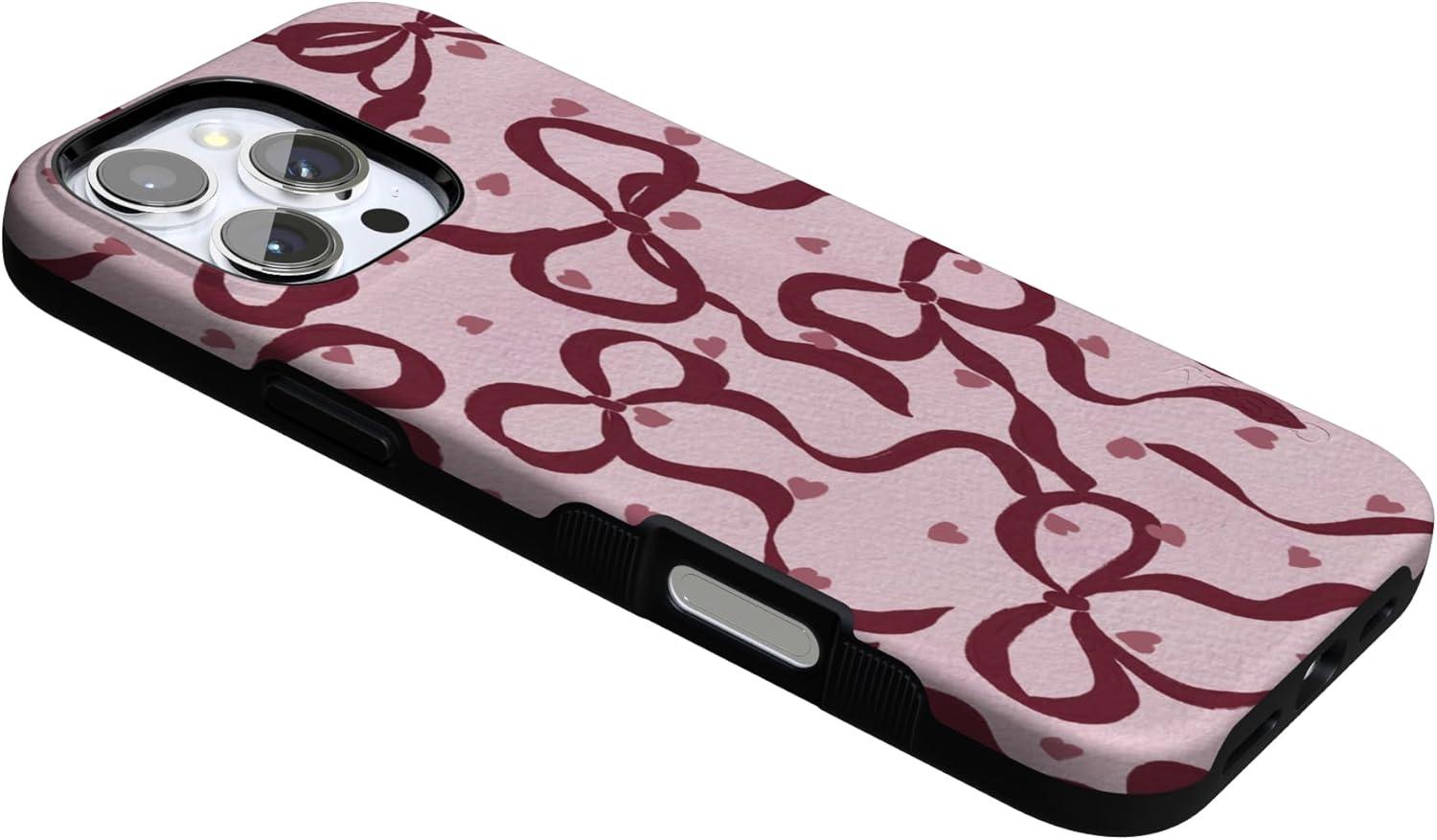 imageCasely iPhone 15 Pro Case Heart Noir Tiny Hearts Bold Protective Design MagSafe Compatible DesignCoquette Crush Bows