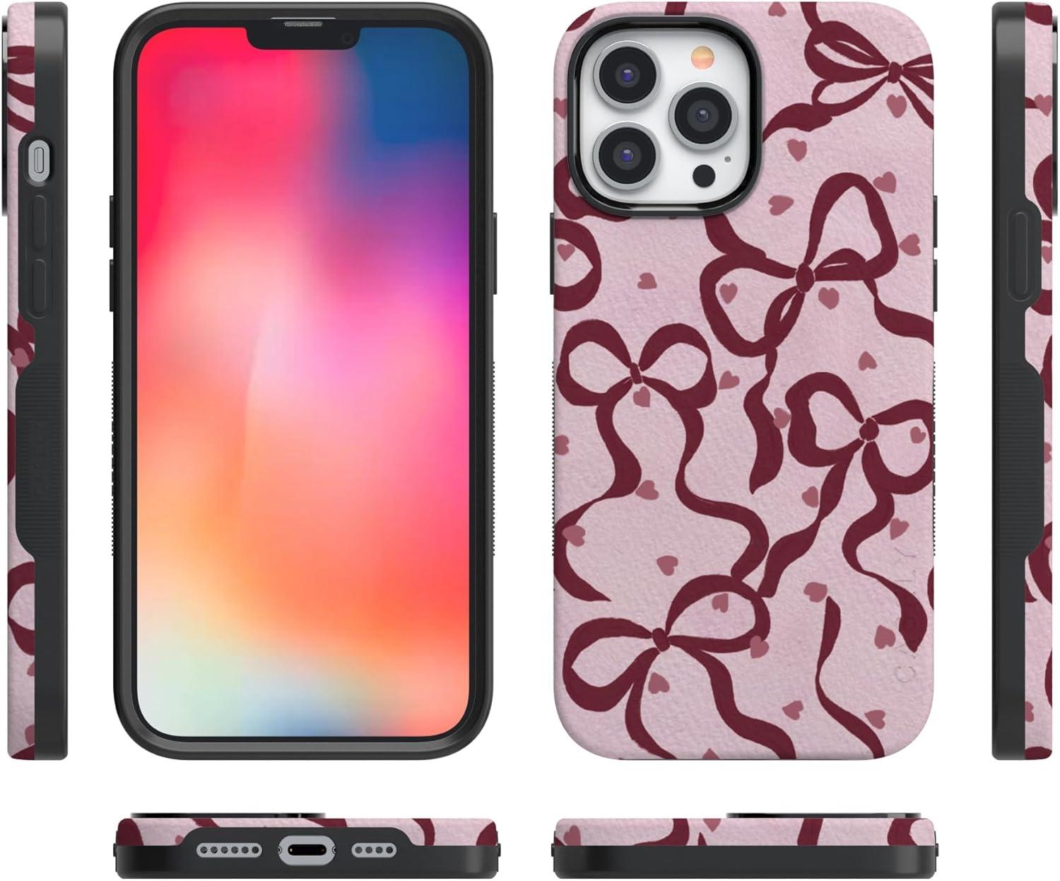 imageCasely iPhone 15 Pro Case Heart Noir Tiny Hearts Bold Protective Design MagSafe Compatible DesignCoquette Crush Bows