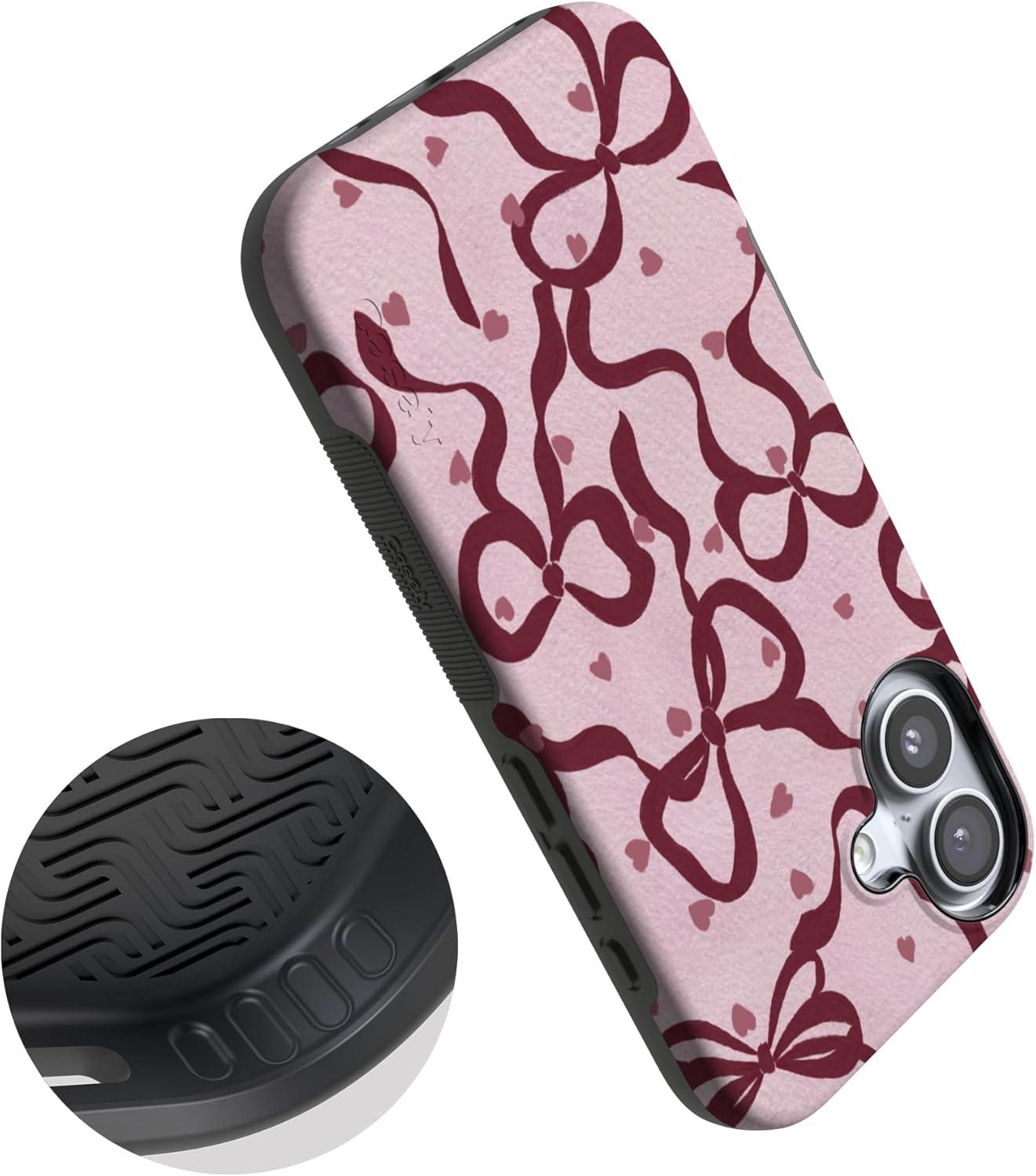 imageCasely iPhone 15 Pro Case Heart Noir Tiny Hearts Bold Protective Design MagSafe Compatible DesignCoquette Crush Bows