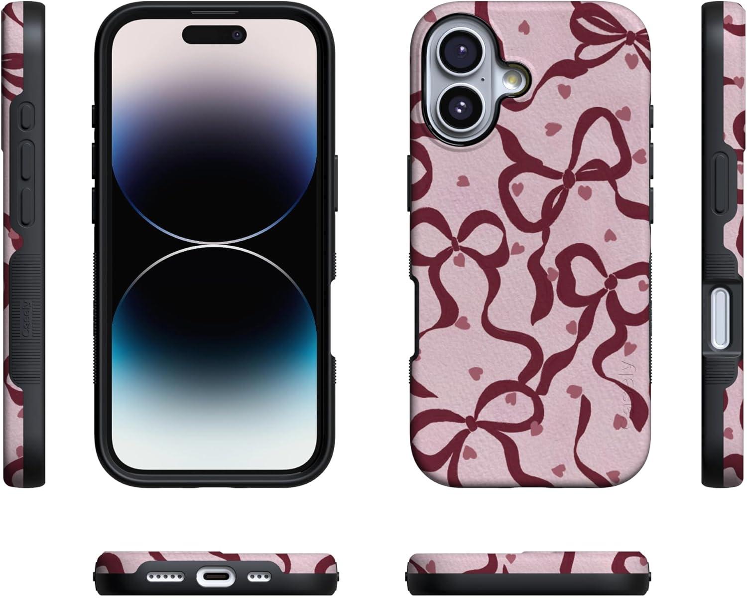 imageCasely iPhone 15 Pro Case Heart Noir Tiny Hearts Bold Protective Design MagSafe Compatible DesignCoquette Crush Bows