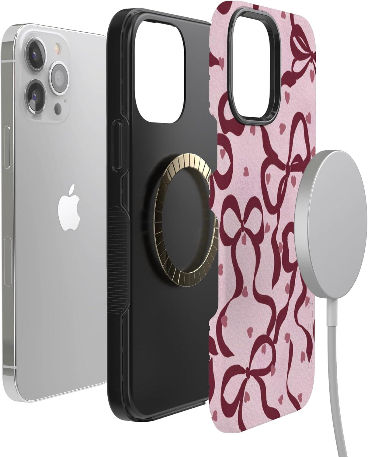 imageCasely iPhone 15 Pro Case Heart Noir Tiny Hearts Bold Protective Design MagSafe Compatible DesignCoquette Crush Bows