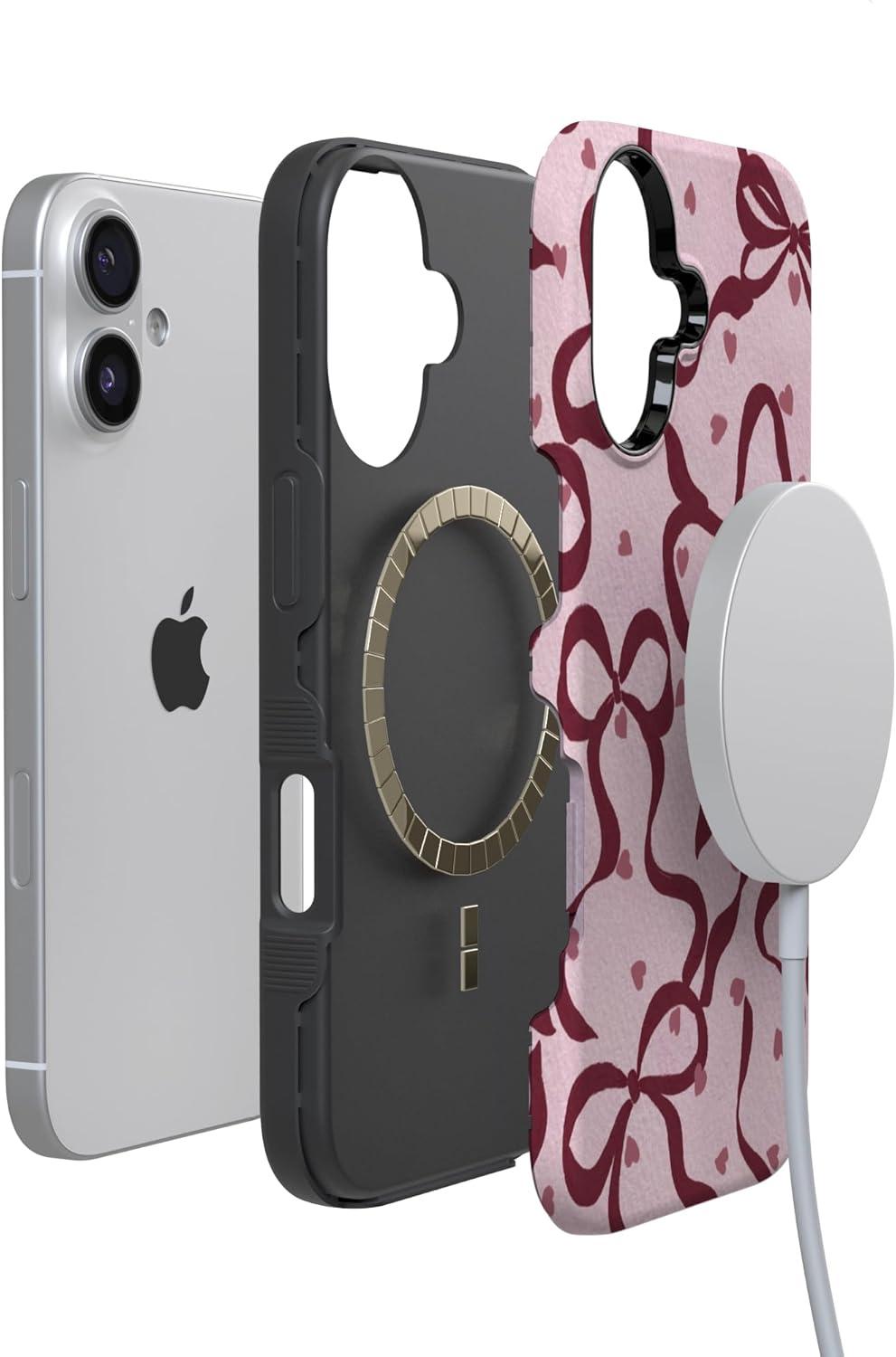 imageCasely iPhone 15 Pro Case Heart Noir Tiny Hearts Bold Protective Design MagSafe Compatible DesignCoquette Crush Bows