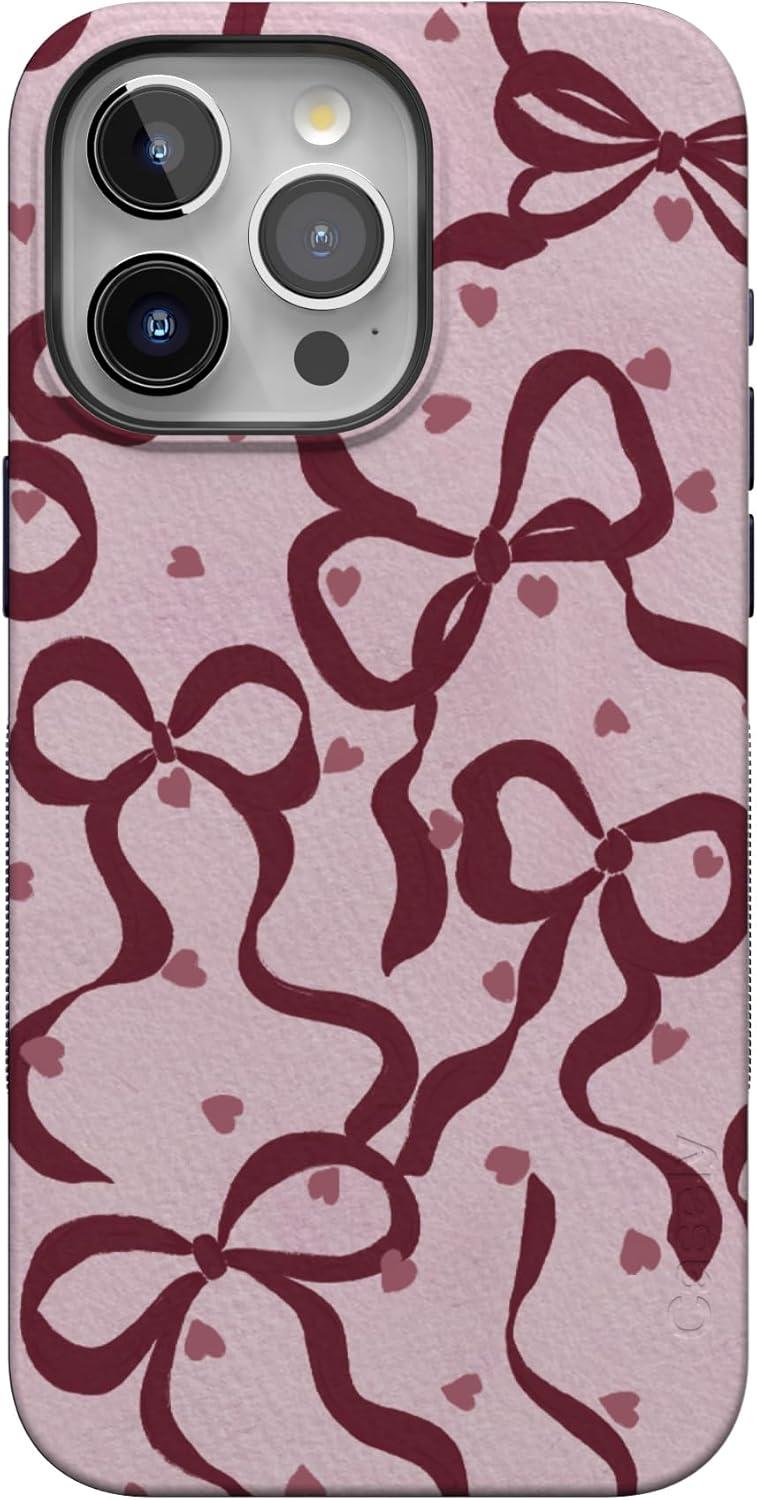 imageCasely iPhone 15 Pro Case Heart Noir Tiny Hearts Bold Protective Design MagSafe Compatible DesignCoquette Crush Bows