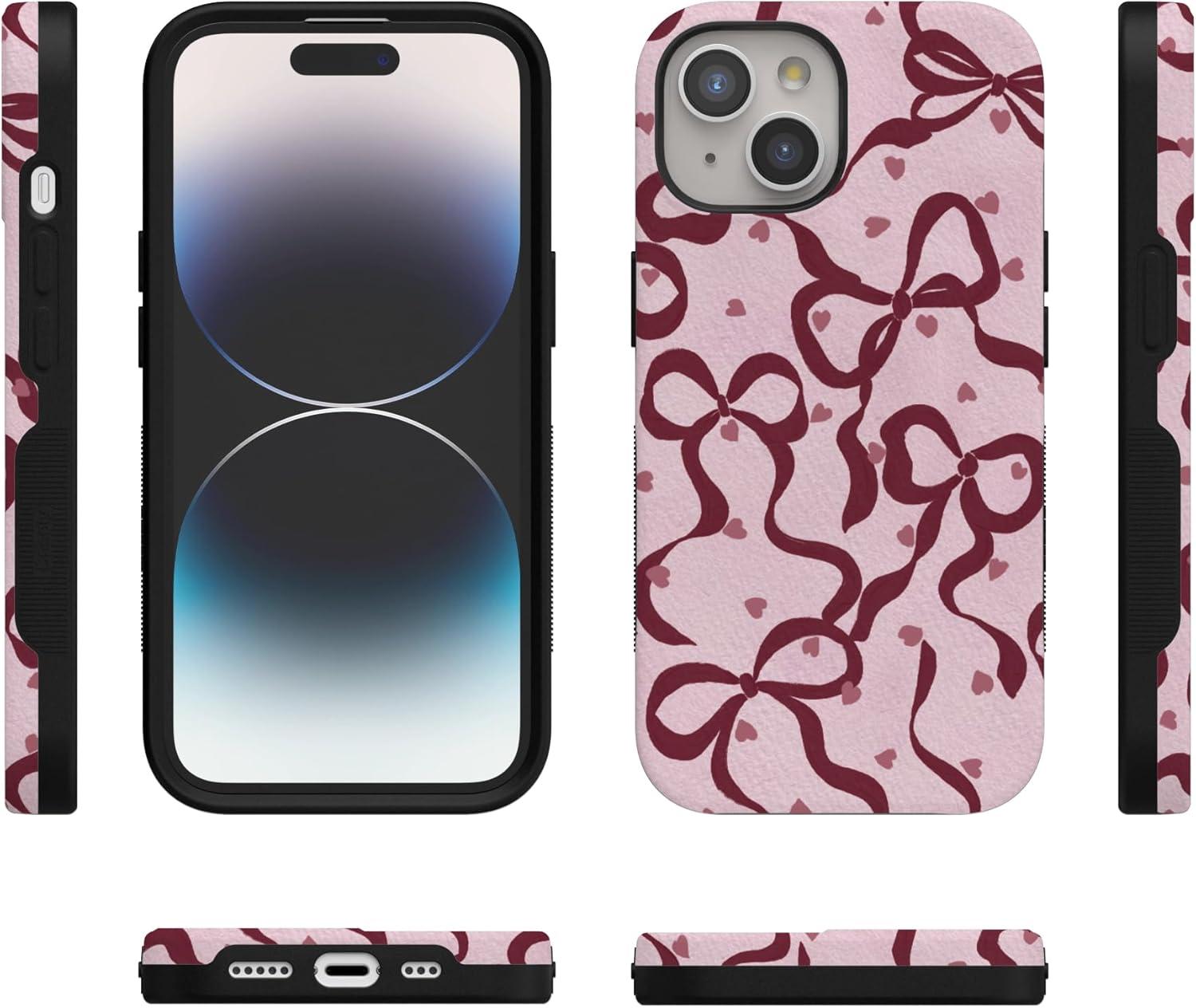 imageCasely iPhone 15 Pro Case Heart Noir Tiny Hearts Bold Protective Design MagSafe Compatible DesignCoquette Crush Bows