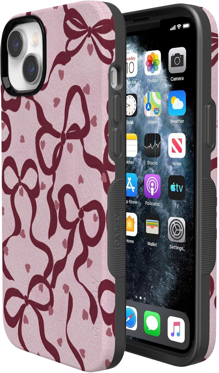 imageCasely iPhone 15 Pro Case Heart Noir Tiny Hearts Bold Protective Design MagSafe Compatible DesignCoquette Crush Bows