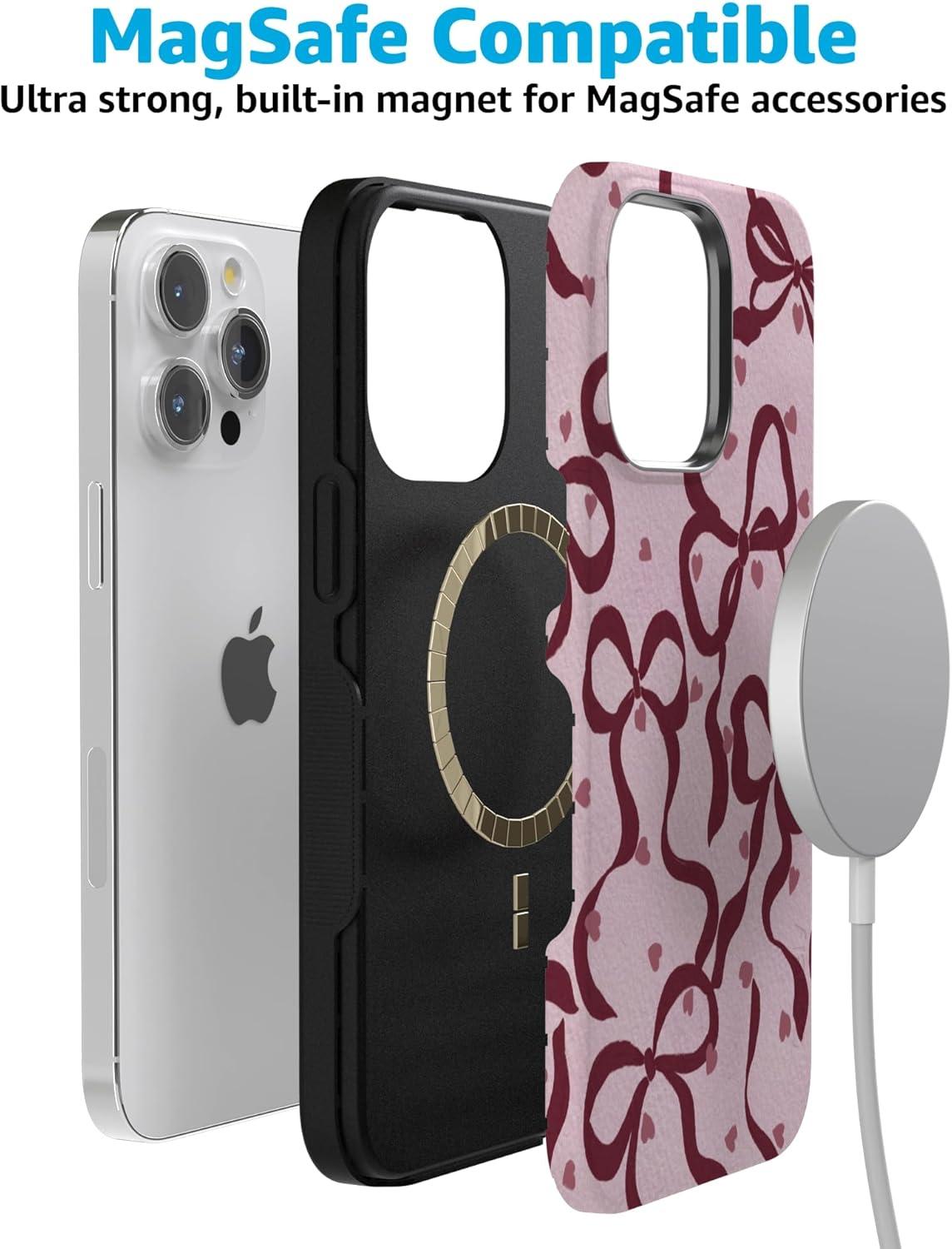 imageCasely iPhone 15 Pro Case Heart Noir Tiny Hearts Bold Protective Design MagSafe Compatible DesignCoquette Crush Bows