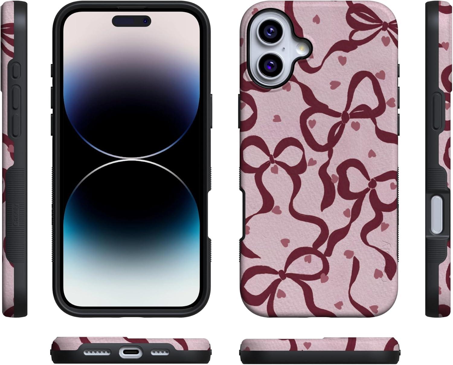 imageCasely iPhone 15 Pro Case Heart Noir Tiny Hearts Bold Protective Design MagSafe Compatible DesignCoquette Crush Bows