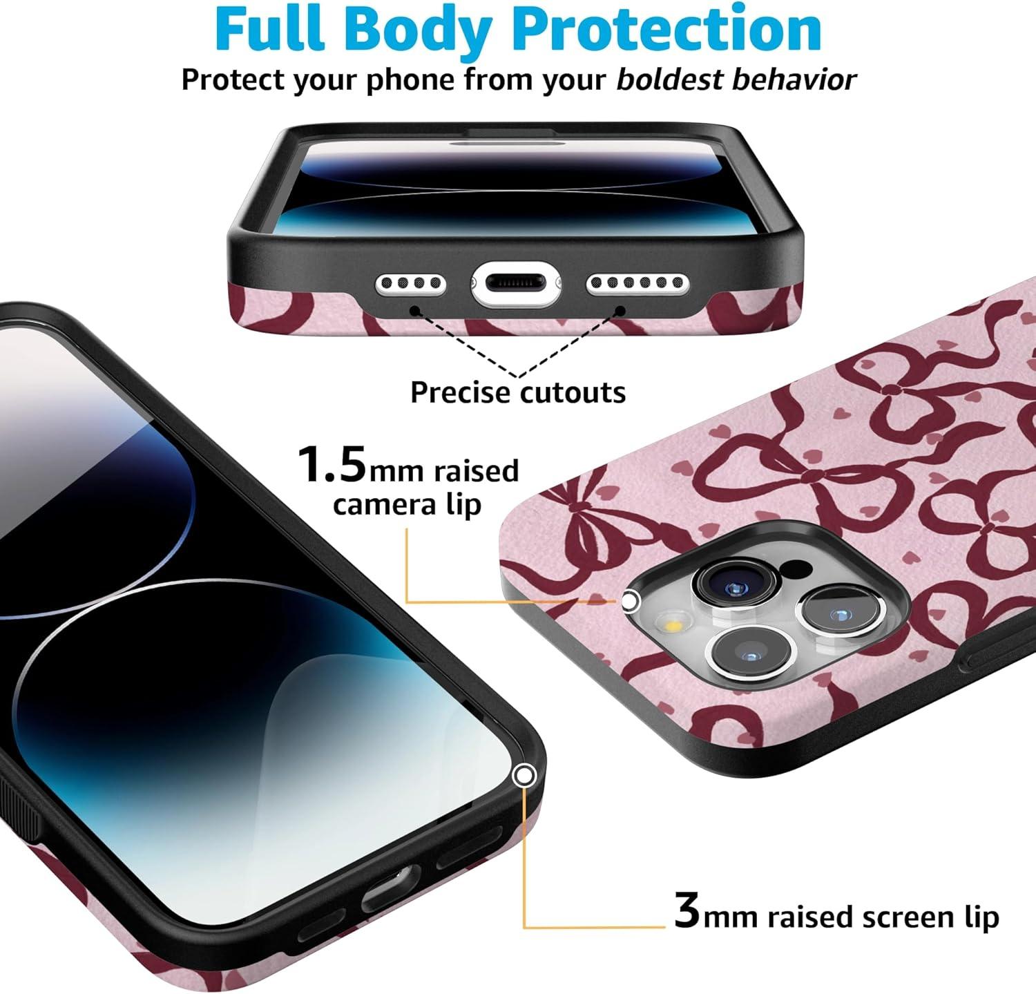 imageCasely iPhone 15 Pro Case Heart Noir Tiny Hearts Bold Protective Design MagSafe Compatible DesignCoquette Crush Bows