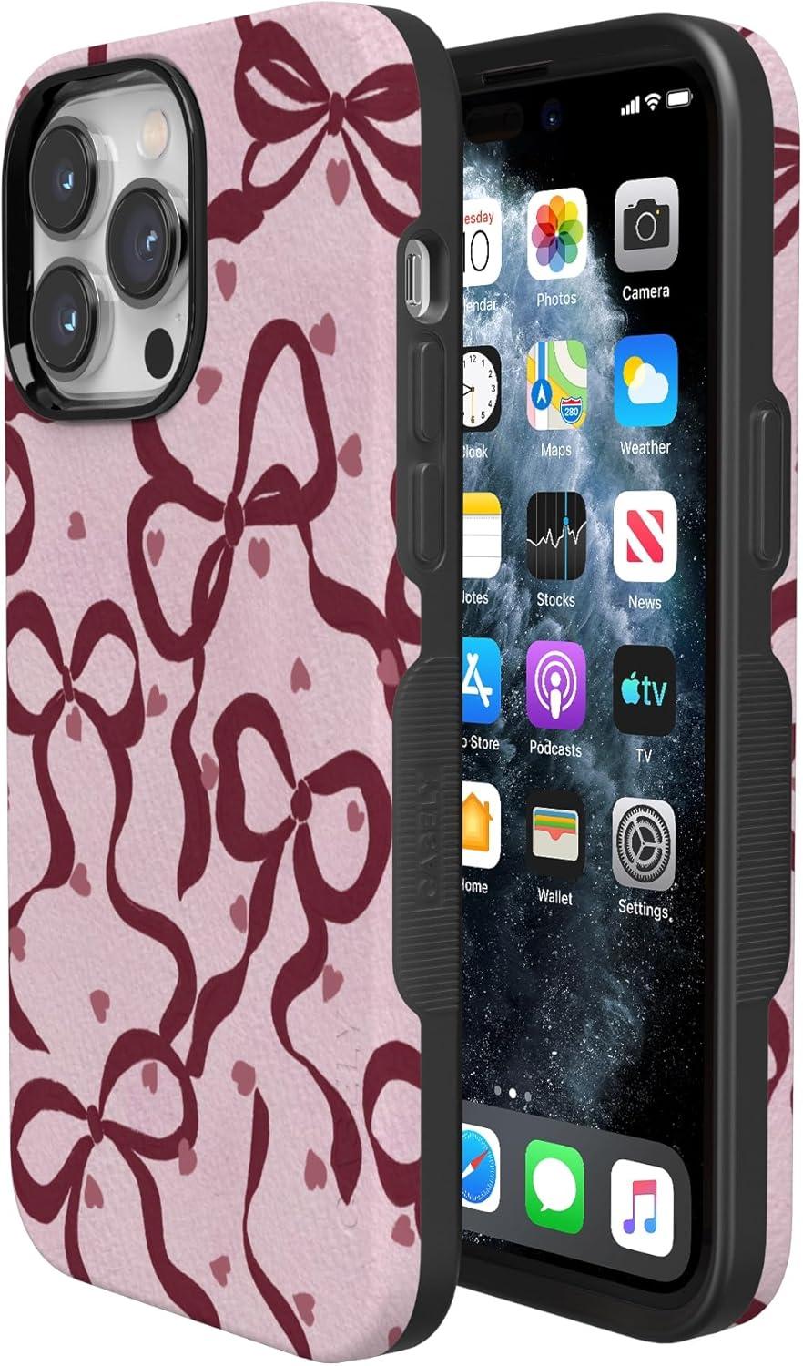 imageCasely iPhone 15 Pro Case Heart Noir Tiny Hearts Bold Protective Design MagSafe Compatible DesignCoquette Crush Bows