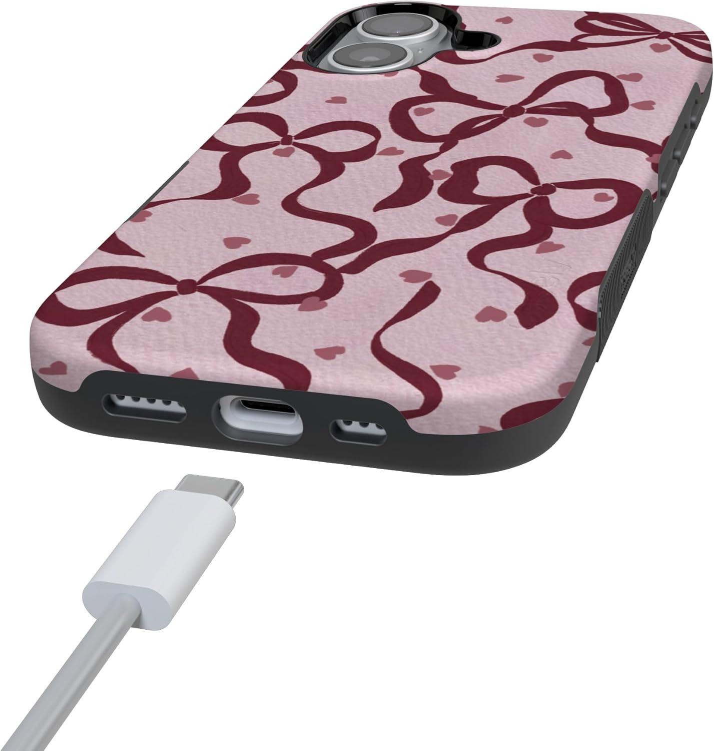 imageCasely iPhone 15 Pro Case Heart Noir Tiny Hearts Bold Protective Design MagSafe Compatible DesignCoquette Crush Bows