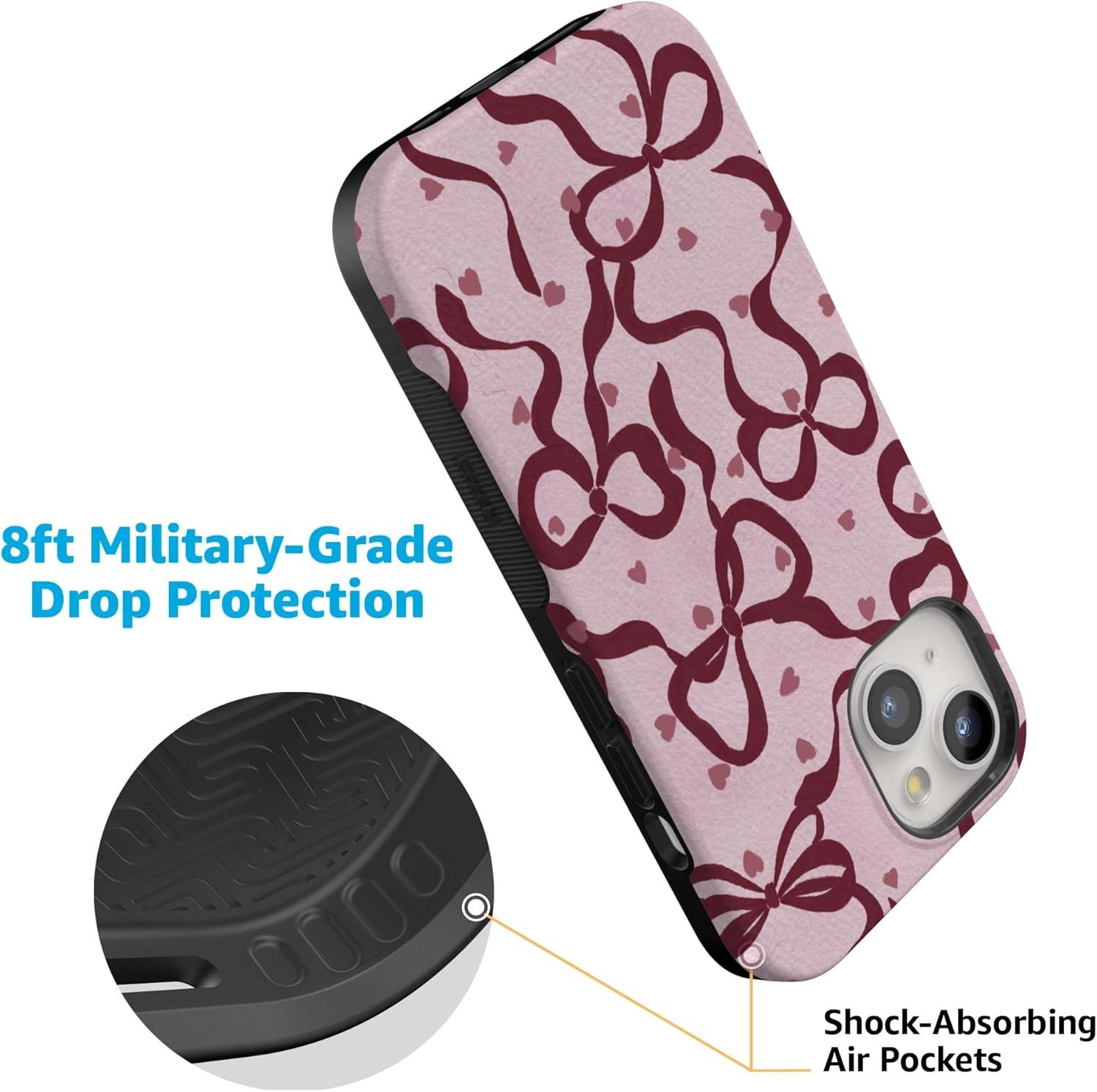 imageCasely iPhone 15 Pro Case Heart Noir Tiny Hearts Bold Protective Design MagSafe Compatible DesignCoquette Crush Bows