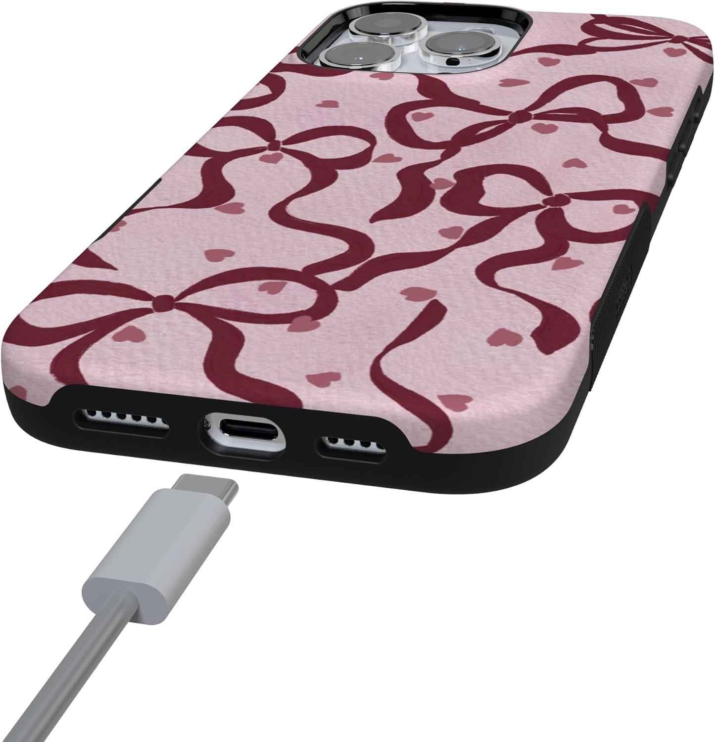 imageCasely iPhone 15 Pro Case Heart Noir Tiny Hearts Bold Protective Design MagSafe Compatible DesignCoquette Crush Bows