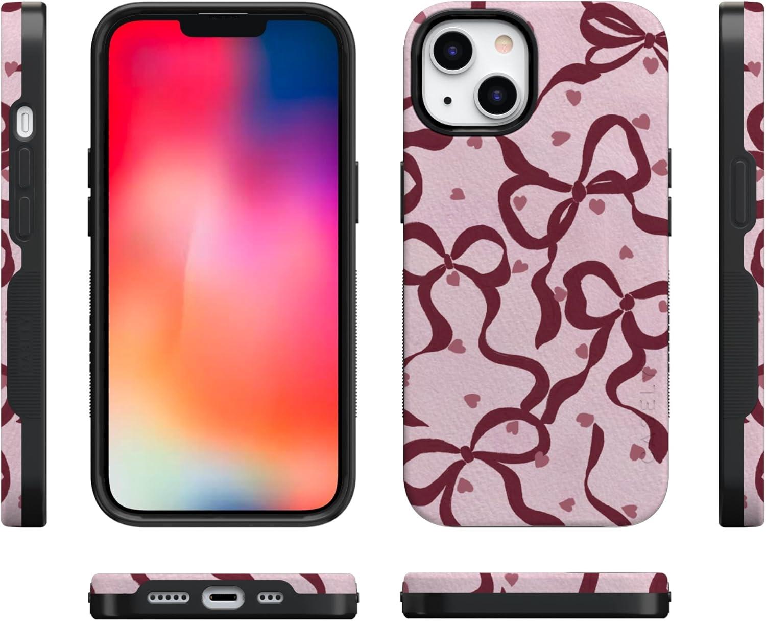 imageCasely iPhone 15 Pro Case Heart Noir Tiny Hearts Bold Protective Design MagSafe Compatible DesignCoquette Crush Bows