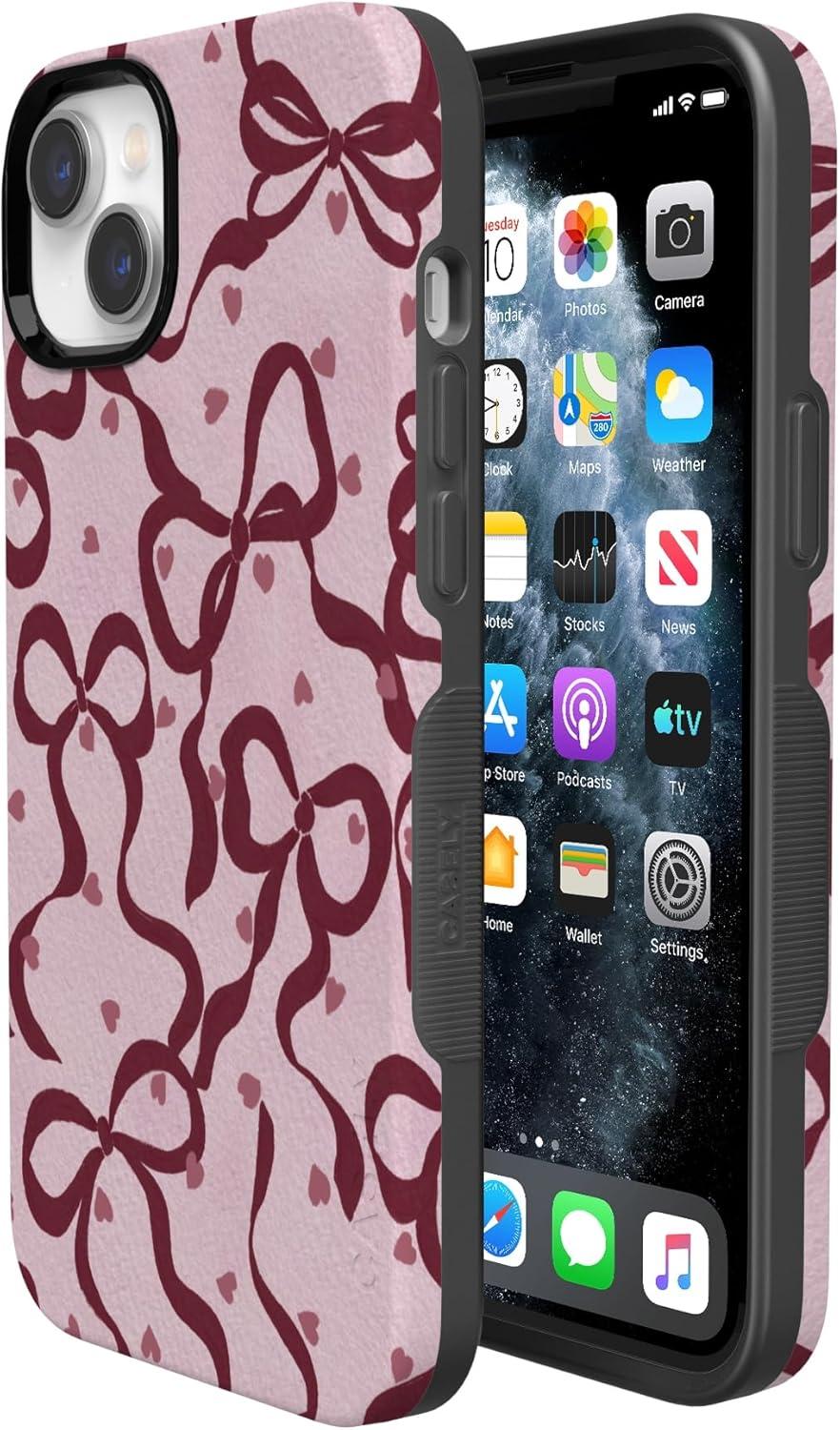 imageCasely iPhone 15 Pro Case Heart Noir Tiny Hearts Bold Protective Design MagSafe Compatible DesignCoquette Crush Bows