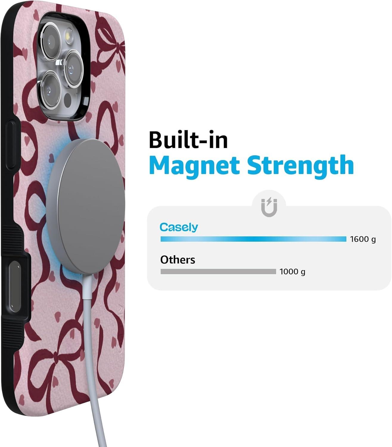 imageCasely iPhone 15 Pro Case Heart Noir Tiny Hearts Bold Protective Design MagSafe Compatible DesignCoquette Crush Bows