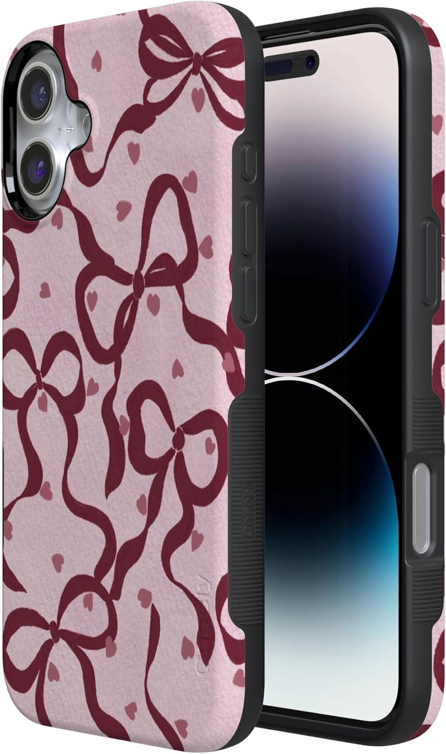 imageCasely iPhone 15 Pro Case Heart Noir Tiny Hearts Bold Protective Design MagSafe Compatible DesignCoquette Crush Bows