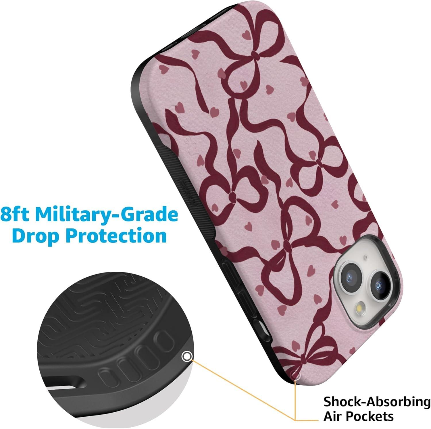 imageCasely iPhone 15 Pro Case Heart Noir Tiny Hearts Bold Protective Design MagSafe Compatible DesignCoquette Crush Bows