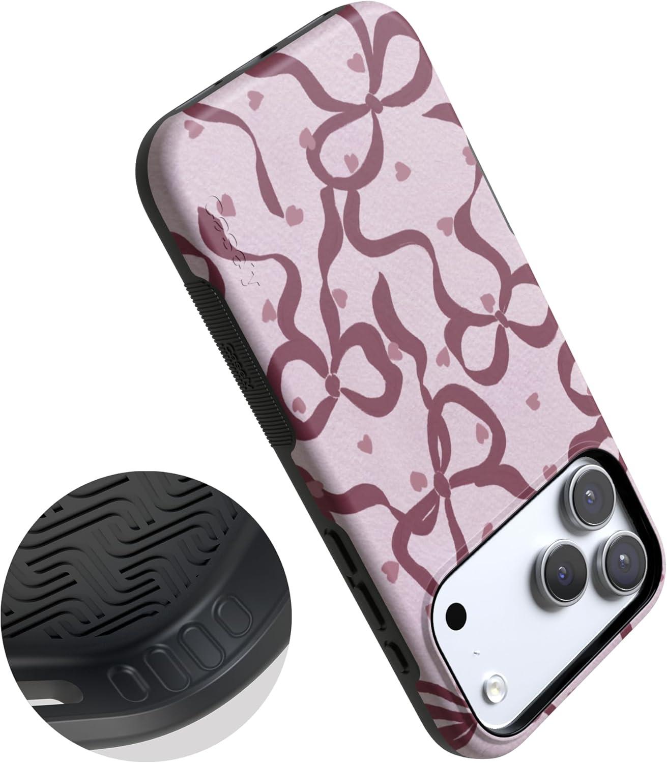 imageCasely iPhone 15 Pro Case Heart Noir Tiny Hearts Bold Protective Design MagSafe Compatible DesignCoquette Crush Bows