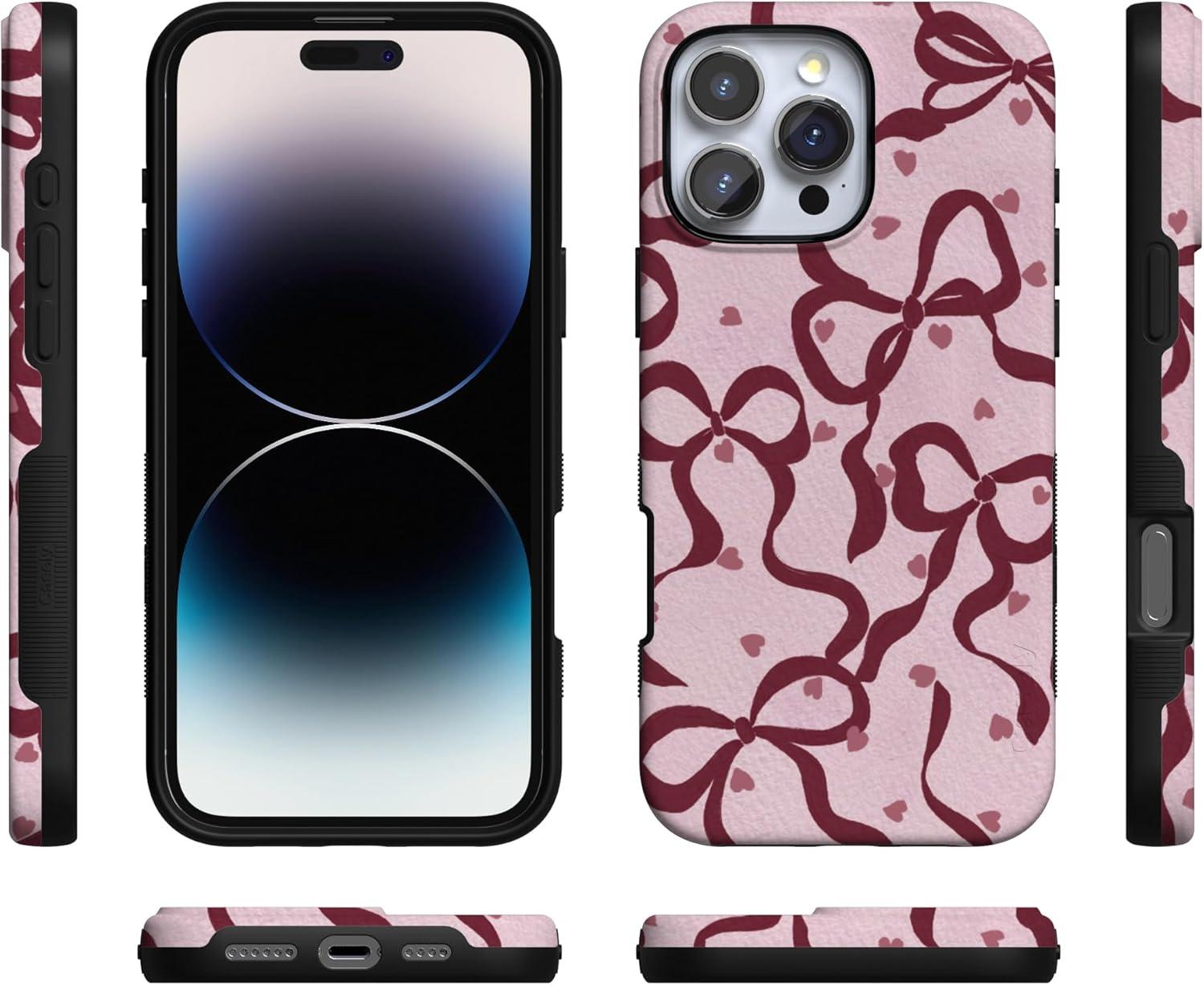 imageCasely iPhone 15 Pro Case Heart Noir Tiny Hearts Bold Protective Design MagSafe Compatible DesignCoquette Crush Bows