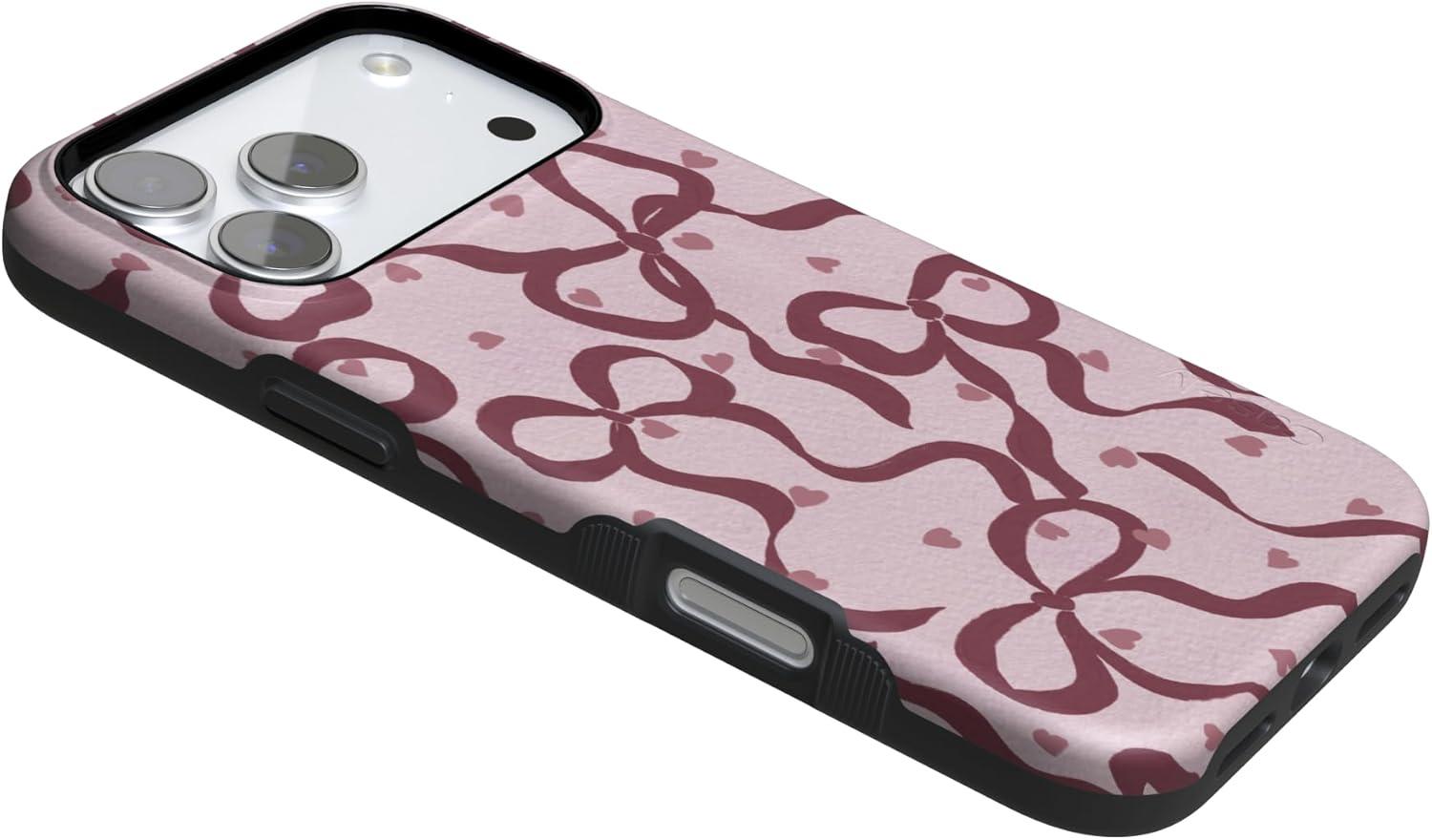 imageCasely iPhone 15 Pro Case Heart Noir Tiny Hearts Bold Protective Design MagSafe Compatible DesignCoquette Crush Bows