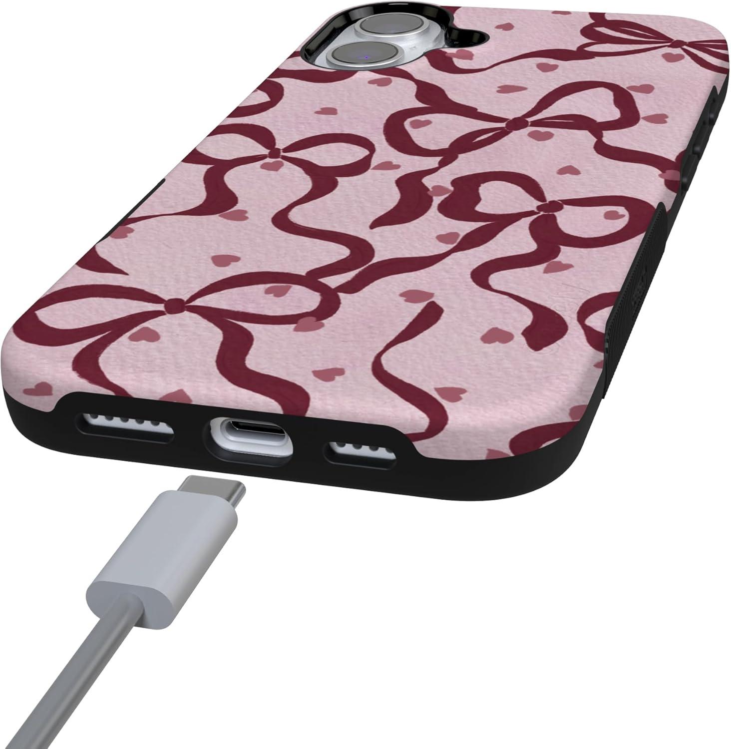 imageCasely iPhone 15 Pro Case Heart Noir Tiny Hearts Bold Protective Design MagSafe Compatible DesignCoquette Crush Bows