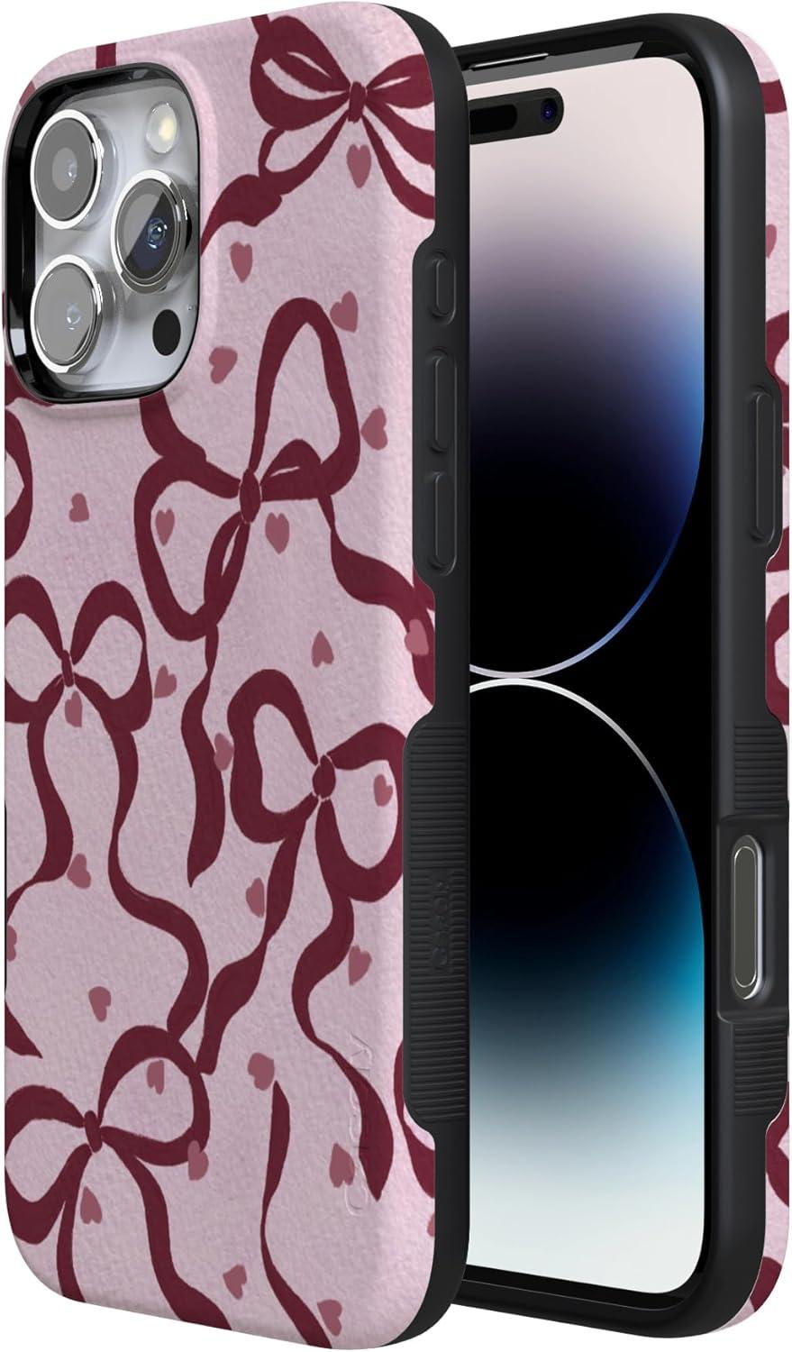 imageCasely iPhone 15 Pro Case Heart Noir Tiny Hearts Bold Protective Design MagSafe Compatible DesignCoquette Crush Bows