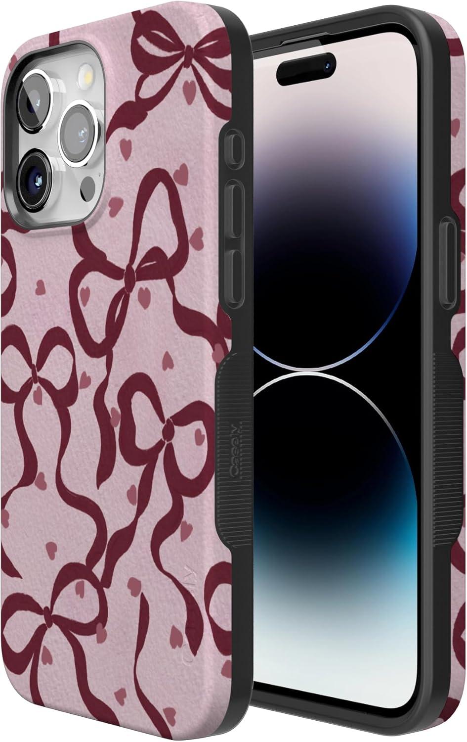 imageCasely iPhone 15 Pro Case Heart Noir Tiny Hearts Bold Protective Design MagSafe Compatible DesignCoquette Crush Bows