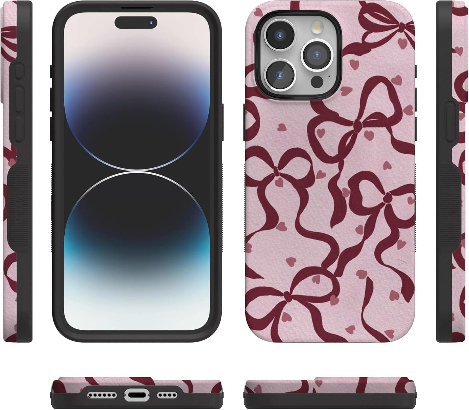 imageCasely iPhone 15 Pro Case Heart Noir Tiny Hearts Bold Protective Design MagSafe Compatible DesignCoquette Crush Bows