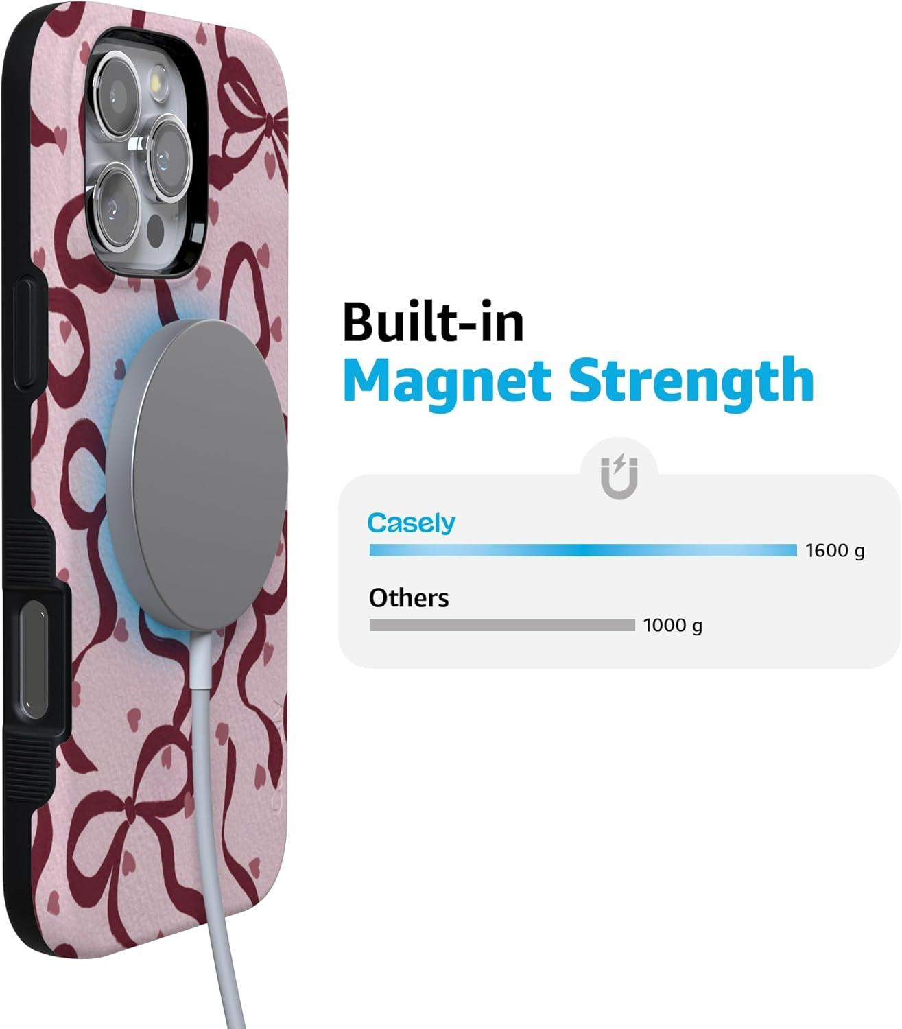 imageCasely iPhone 15 Pro Case Heart Noir Tiny Hearts Bold Protective Design MagSafe Compatible DesignCoquette Crush Bows