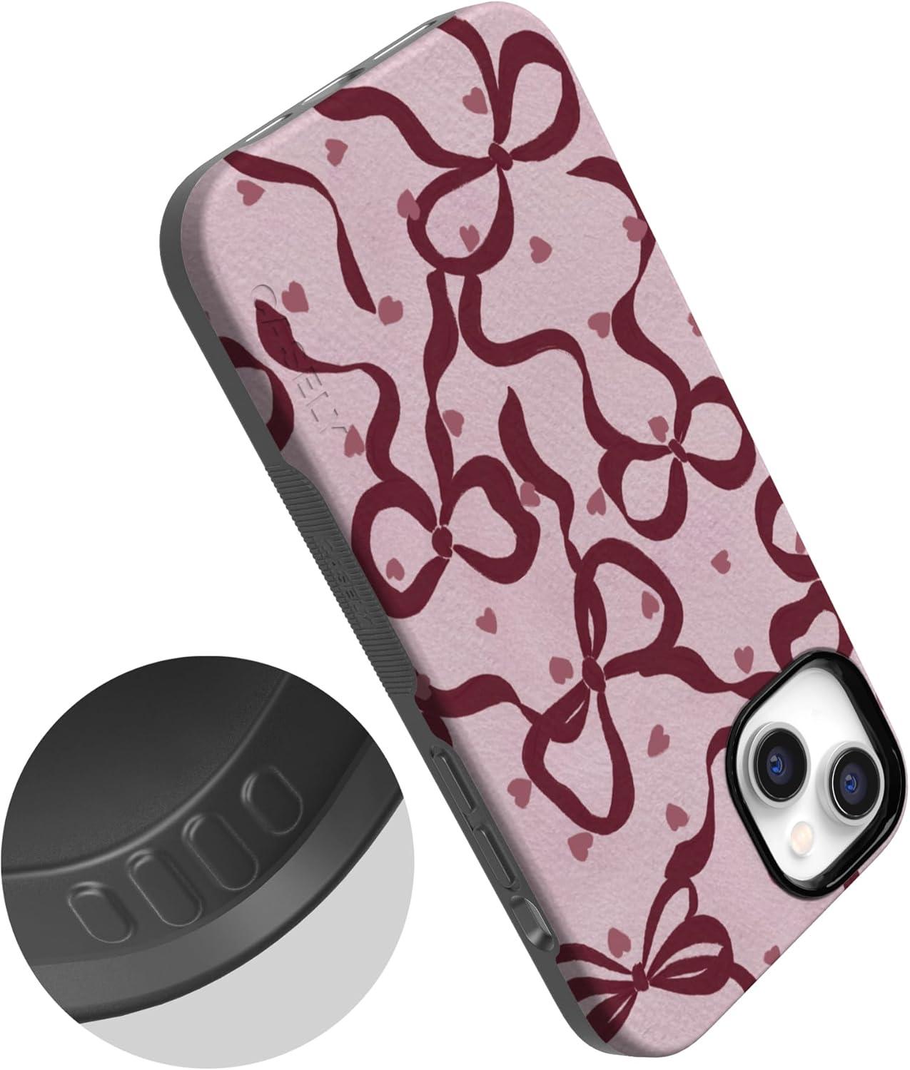 imageCasely iPhone 15 Pro Case Heart Noir Tiny Hearts Bold Protective Design MagSafe Compatible DesignCoquette Crush Bows