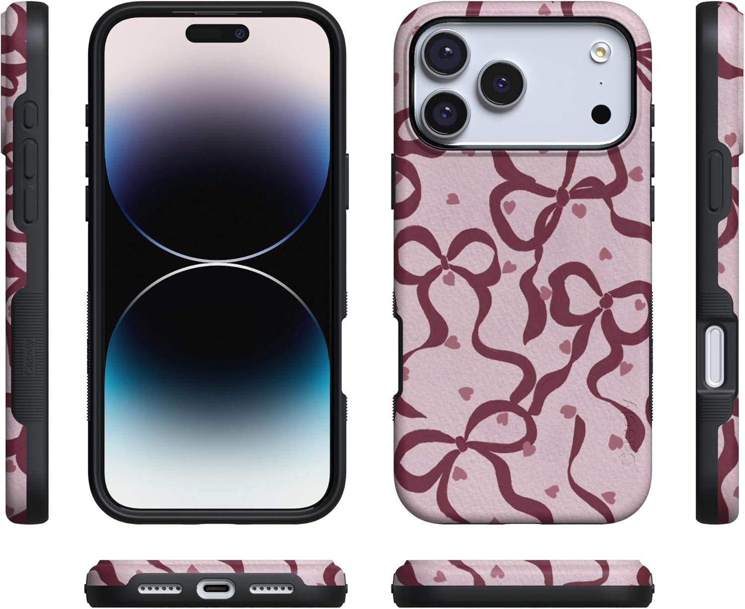 imageCasely iPhone 15 Pro Case Heart Noir Tiny Hearts Bold Protective Design MagSafe Compatible DesignCoquette Crush Bows