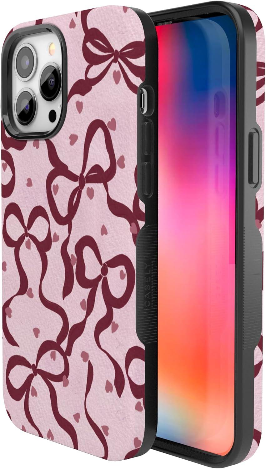 imageCasely iPhone 15 Pro Case Heart Noir Tiny Hearts Bold Protective Design MagSafe Compatible DesignCoquette Crush Bows